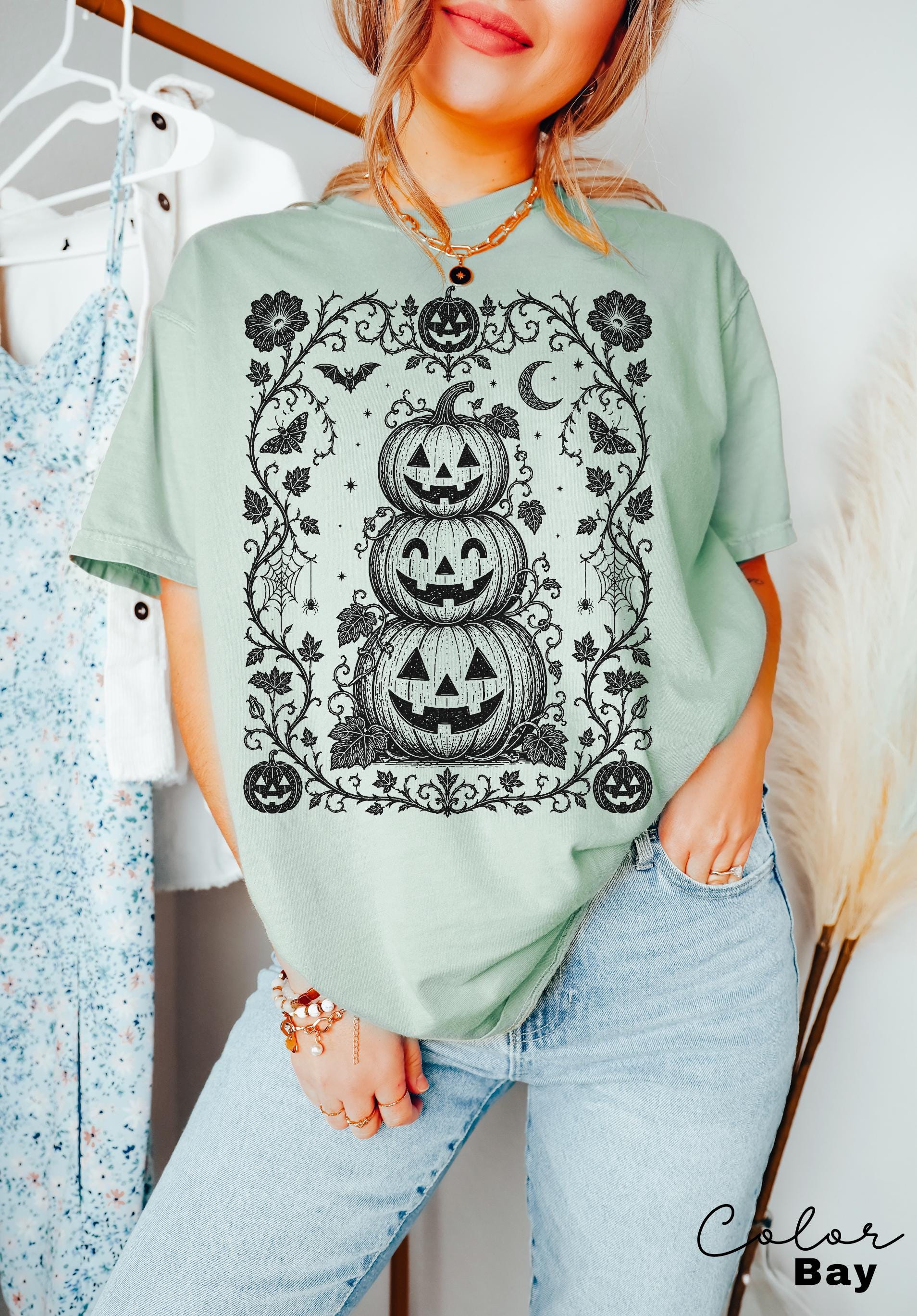 Gothic Pumpkin Halloween Shirt, Jack O Lantern Flower Tee