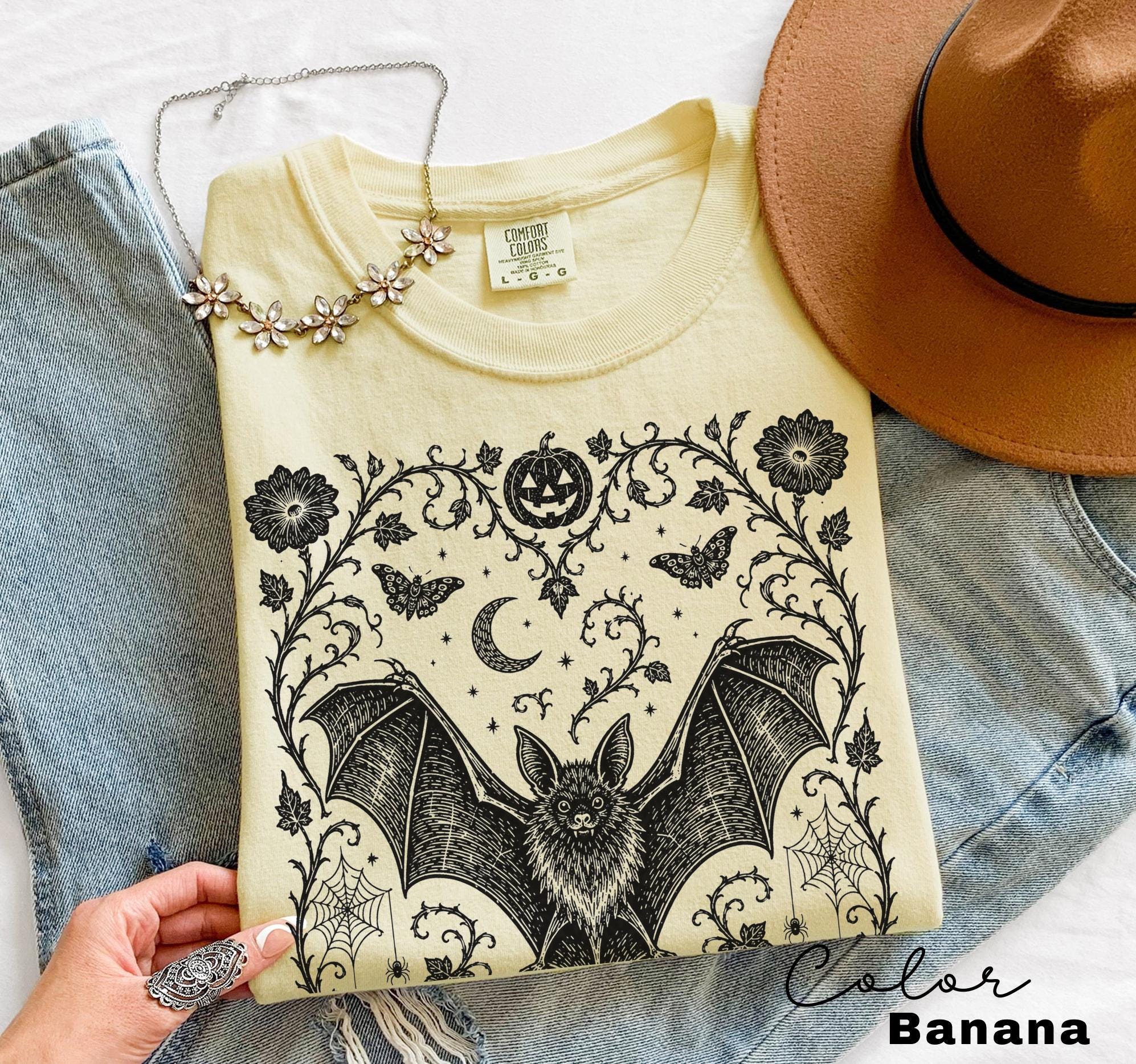 Dark Gothic Bat Halloween Shirt, Botanical Bat Tee, Witchy Floral Halloween, Spooky Bat Gift For Her
