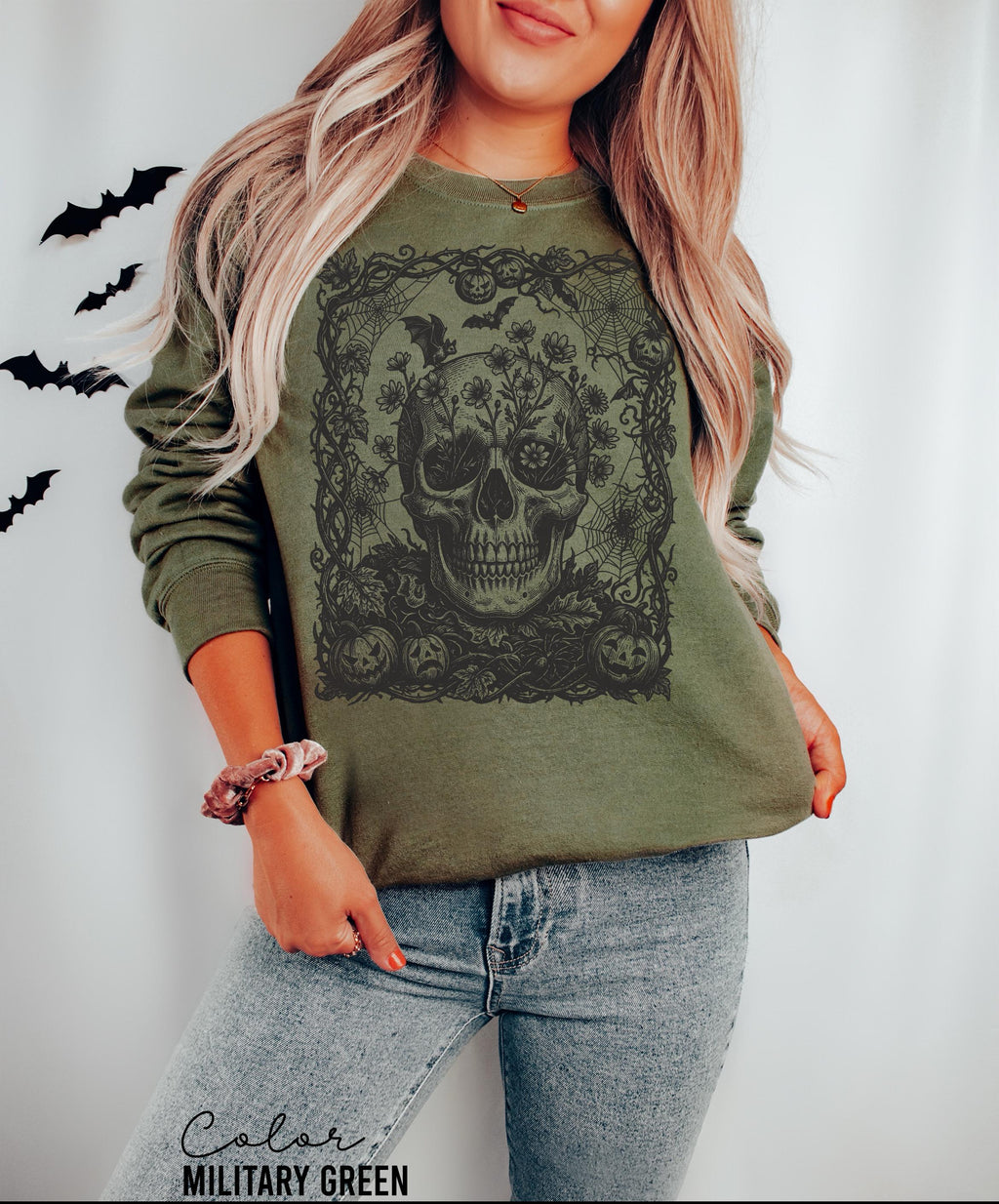 Dark Floral Skull Halloween Shirt, Gothic Skull Tee, Witchy Skull Halloween, Skull Lover Gift For Her