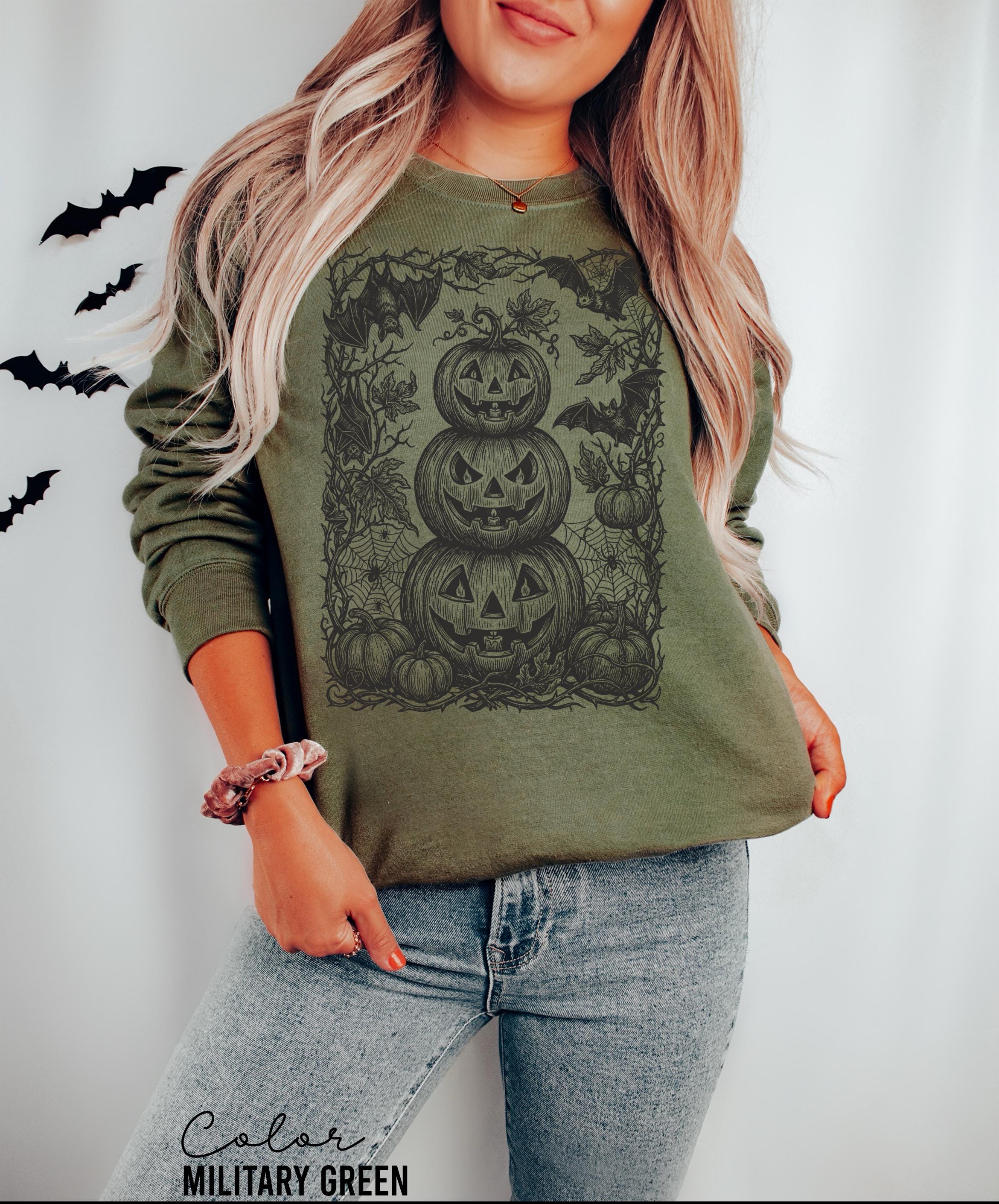 Gothic Jack O Lantern Halloween Shirt, Stacked Pumpkin Tee, Dark Botanical Halloween, Spooky Pumpkin Gift For Her