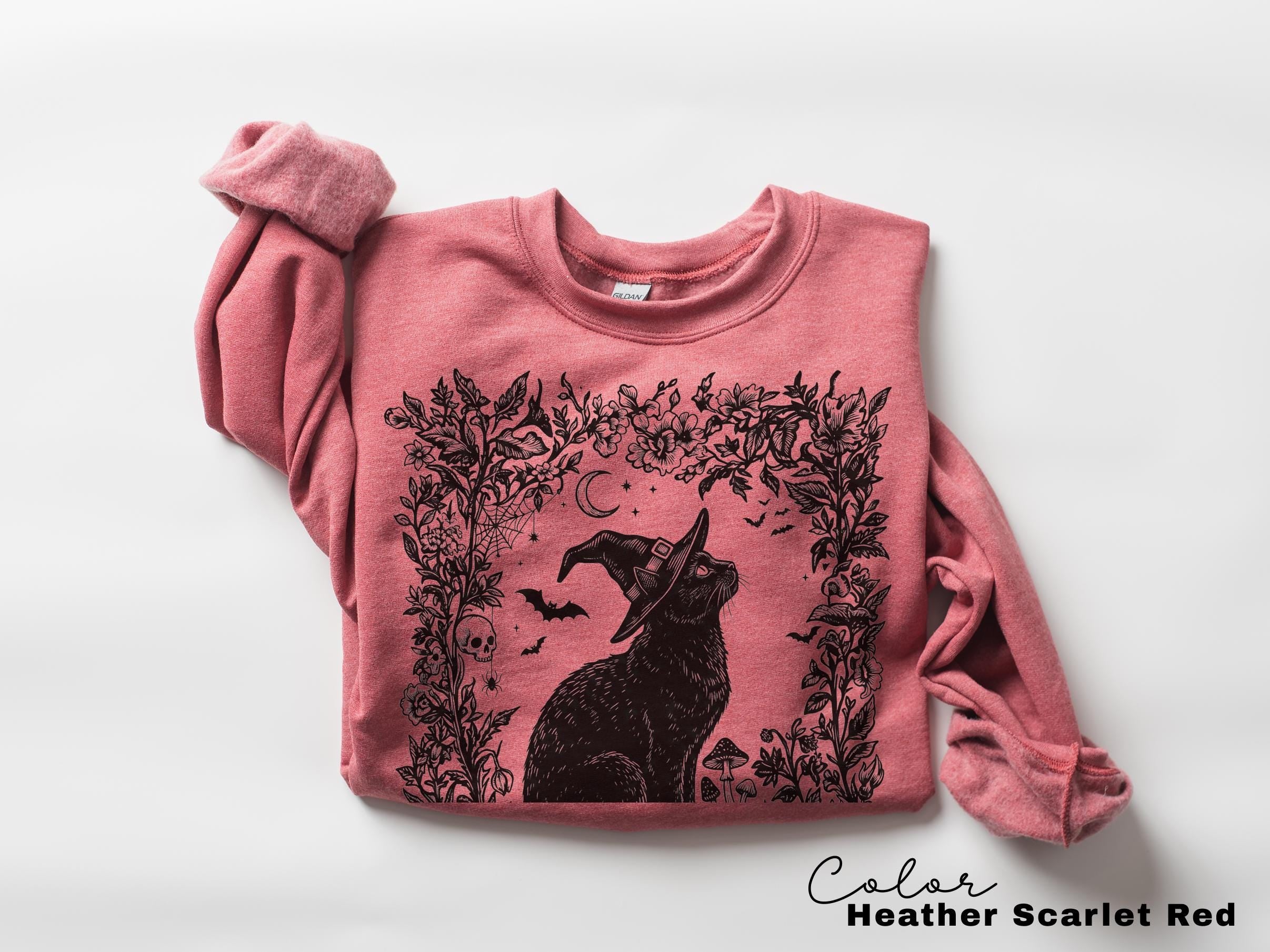 Dark Botanical Black Cat Halloween Shirt, Gothic Cat Tee
