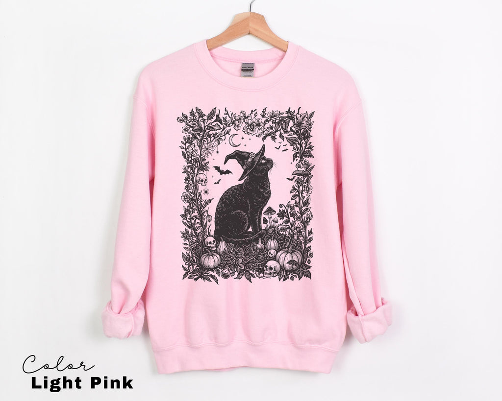 Dark Botanical Black Cat Halloween Shirt, Gothic Cat Tee