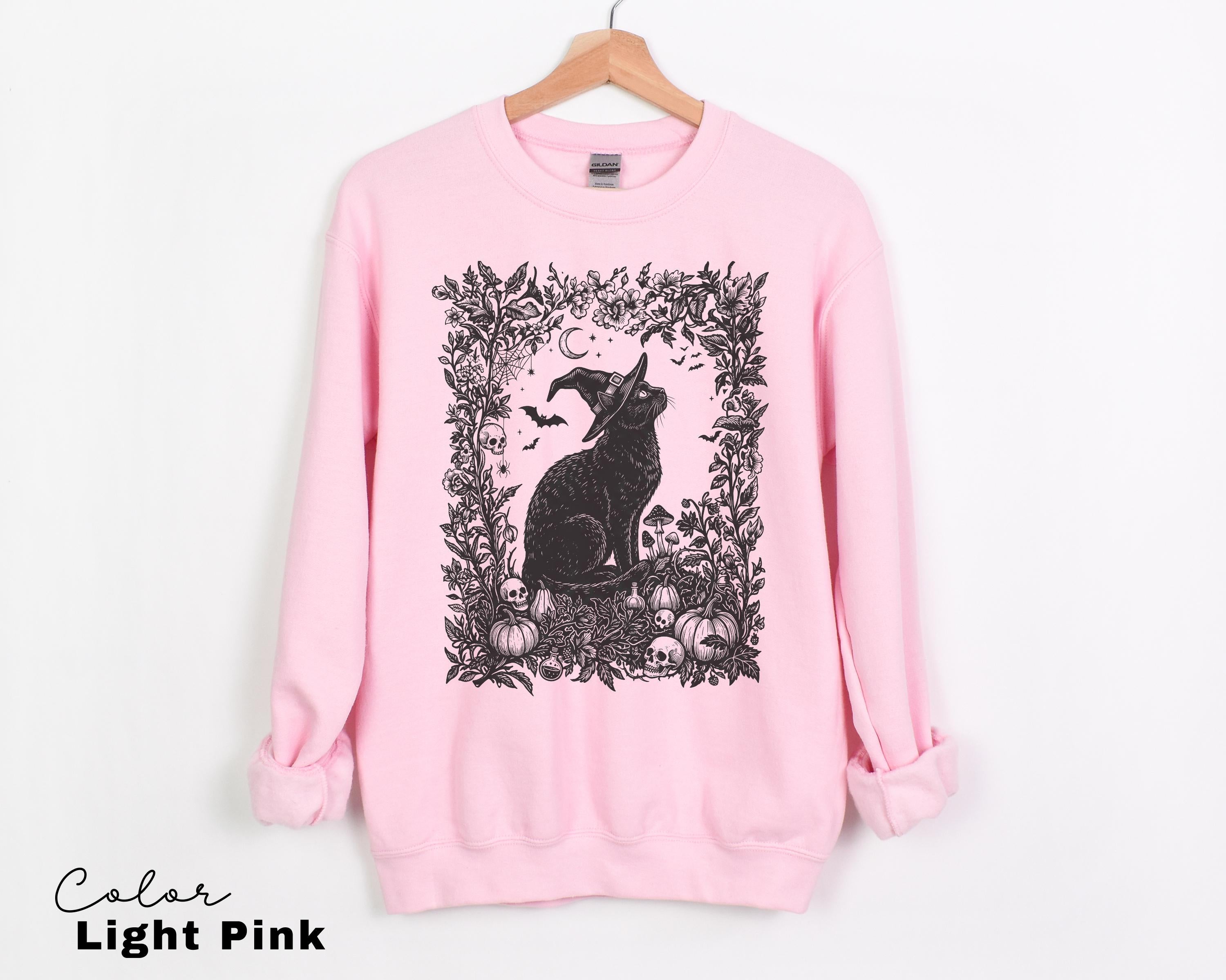 Dark Botanical Black Cat Halloween Shirt, Gothic Cat Tee