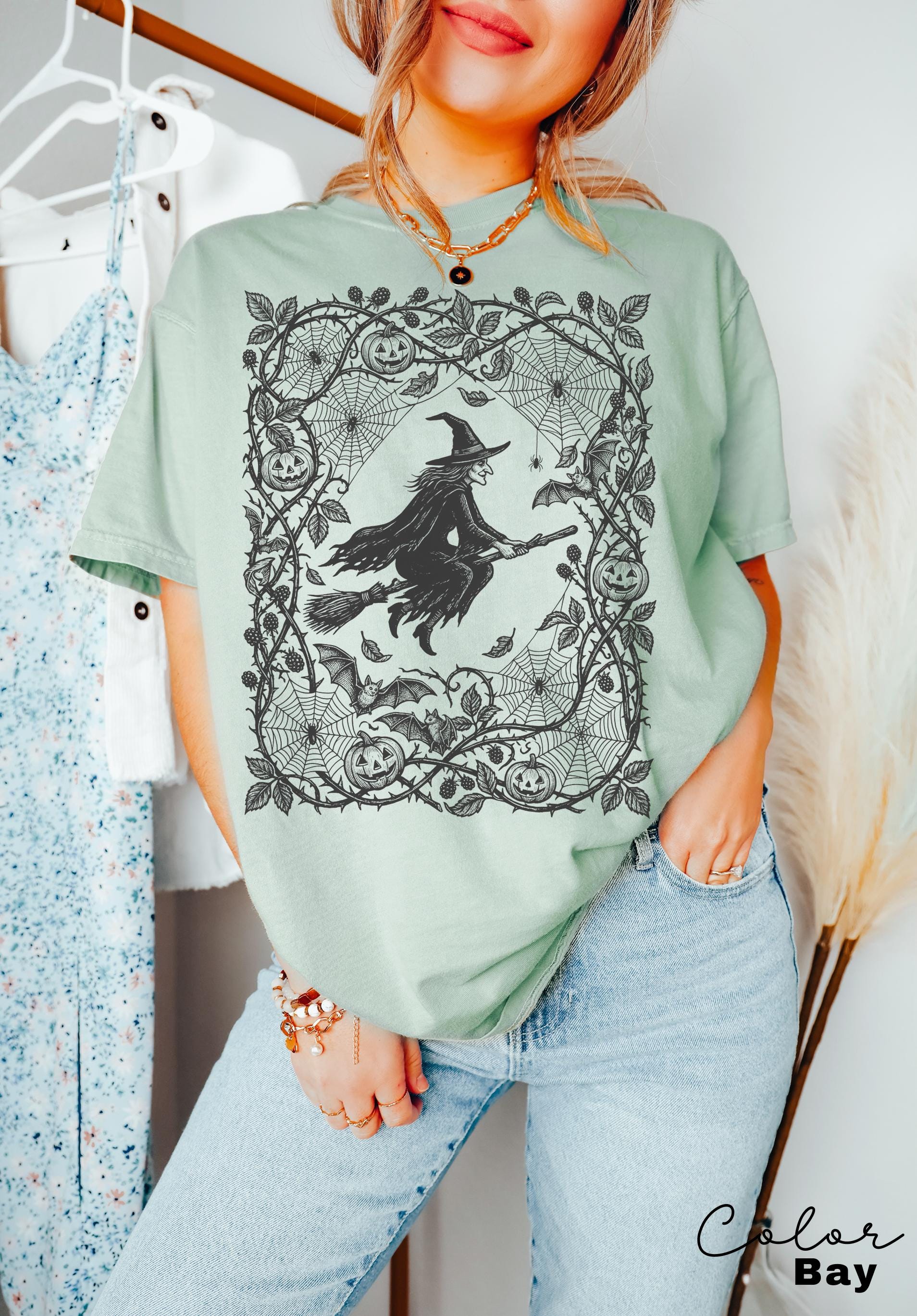 Gothic Witch Halloween Shirt, Dark Gothic Halloween Tee, Floral Witchy Halloween, Witch Gift For Her