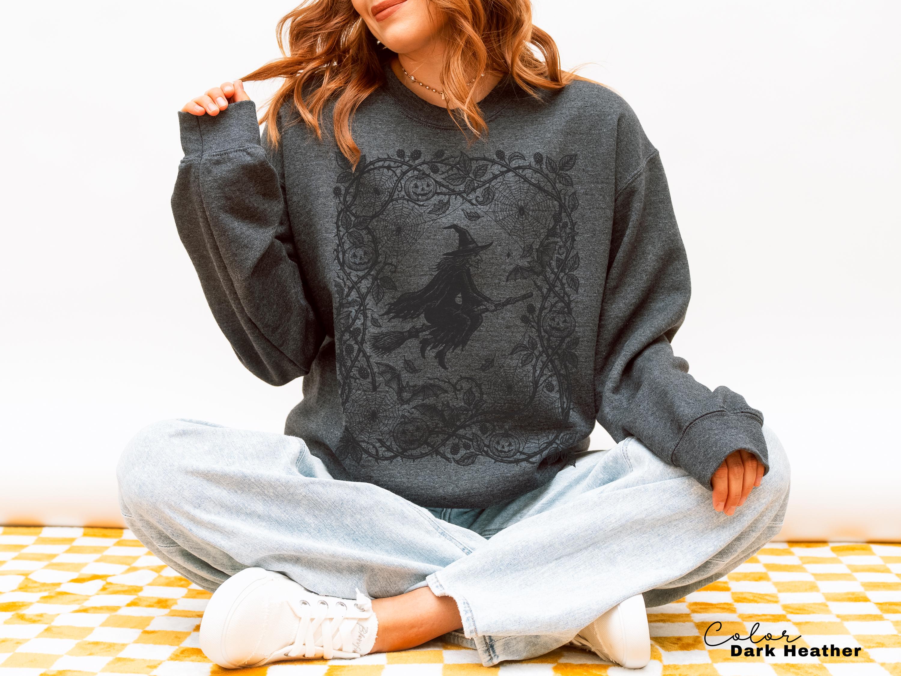 Gothic Witch Halloween Shirt, Dark Floral Witch Tee
