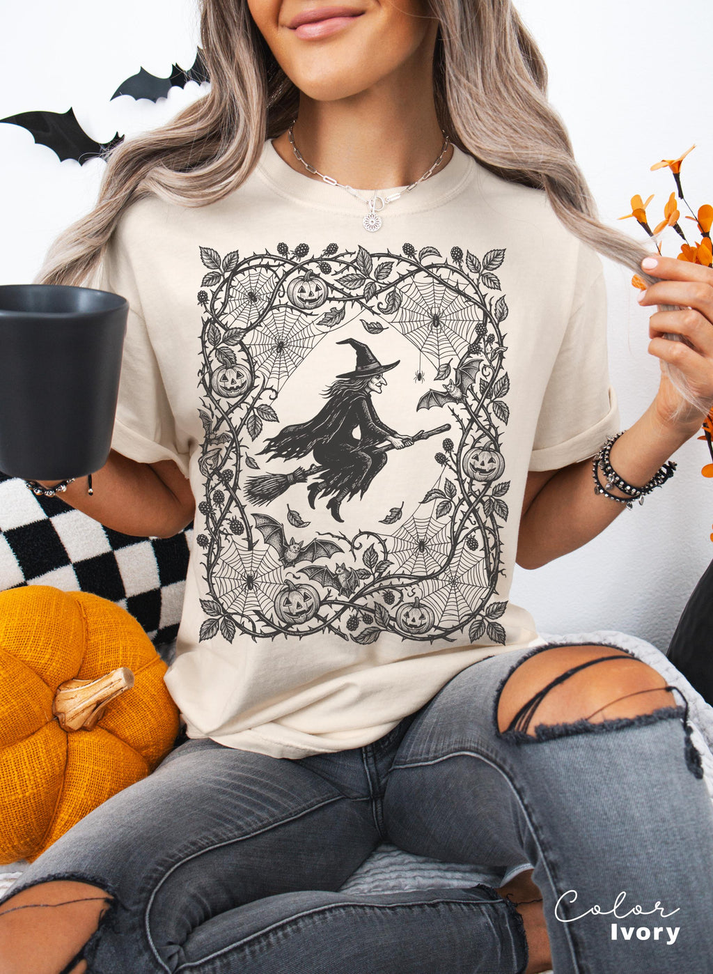 Gothic Witch Halloween Shirt, Dark Gothic Halloween Tee, Floral Witchy Halloween, Witch Gift For Her