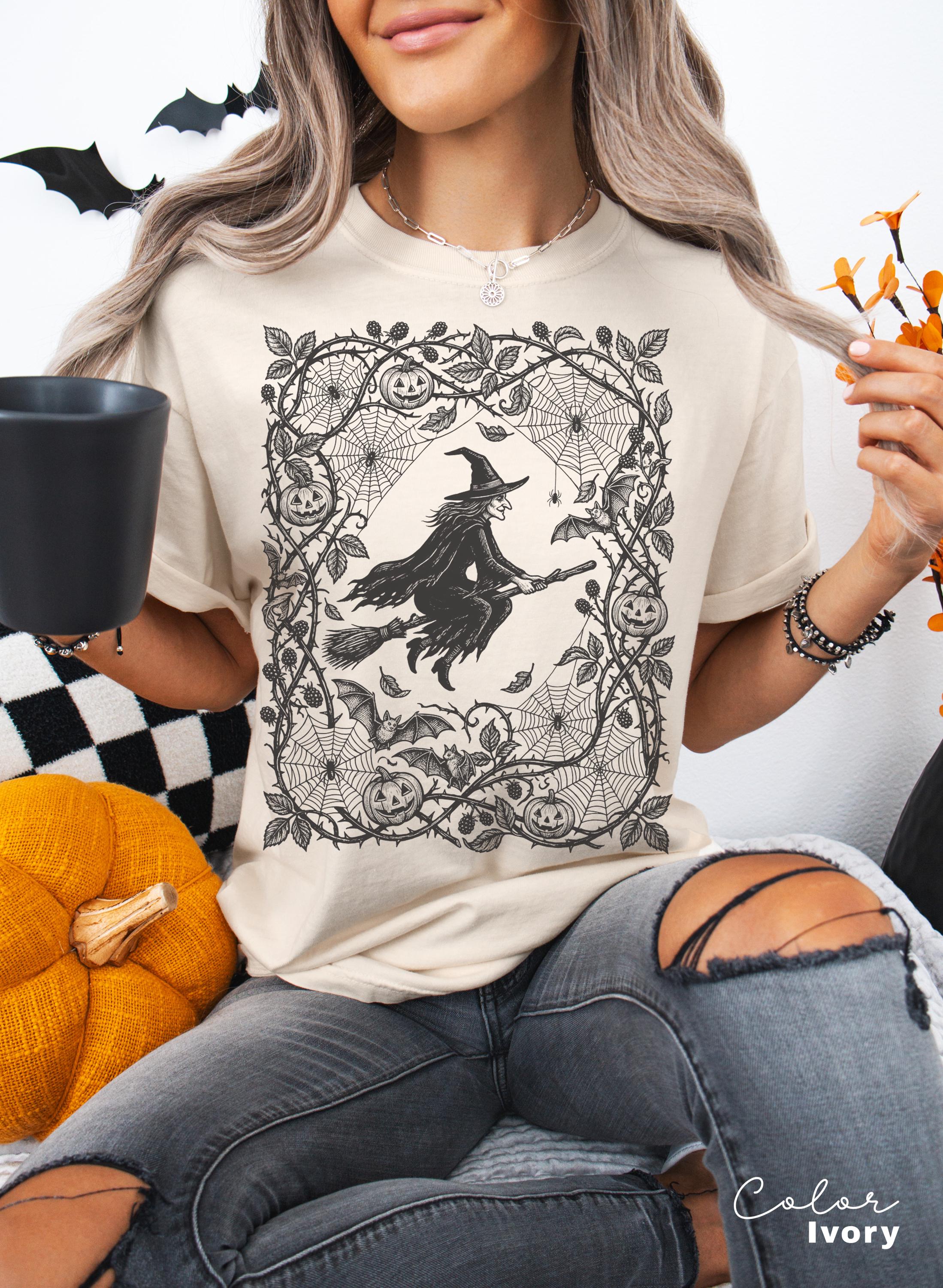 Gothic Witch Halloween Shirt, Dark Gothic Halloween Tee, Floral Witchy Halloween, Witch Gift For Her