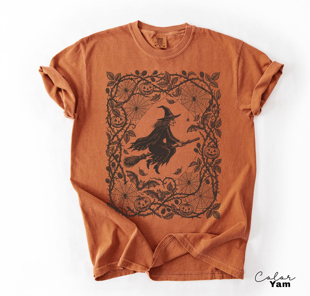 Gothic Witch Halloween Shirt, Dark Floral Witch Tee