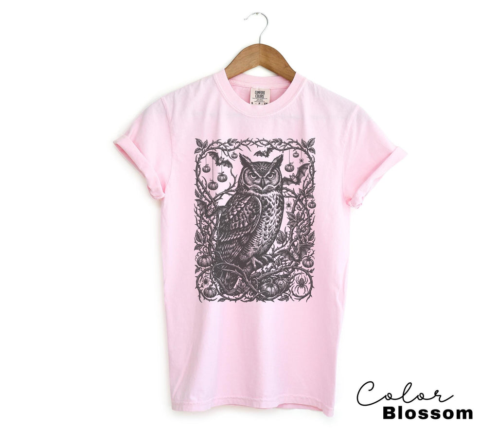 Gothic Owl Halloween Shirt, Dark Botanical Owl Tee, Witchy Owl Halloween Gift, Dark Academia Tee