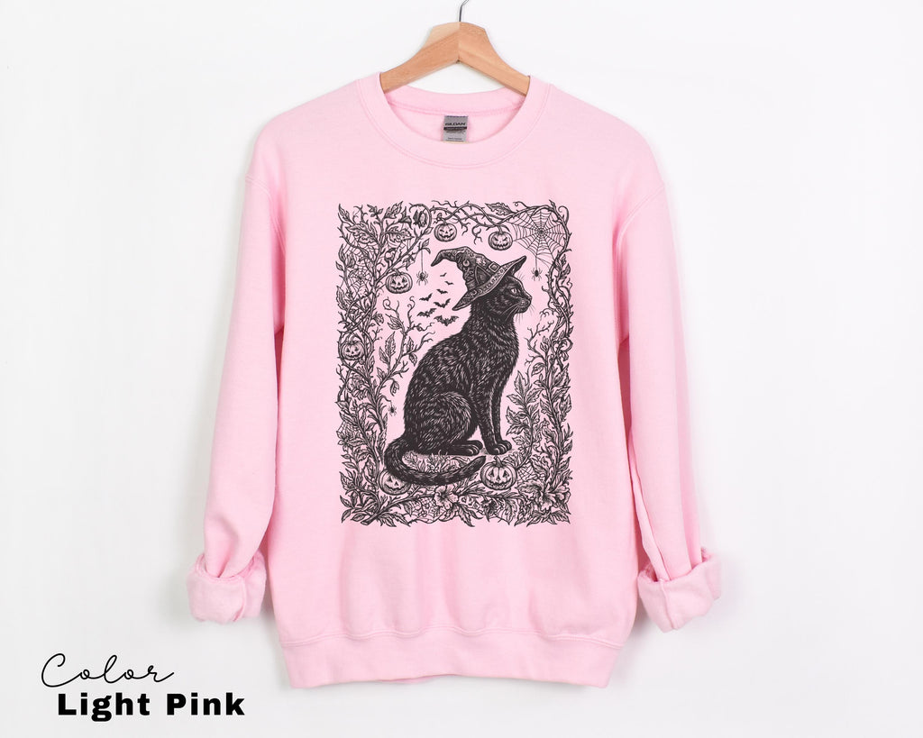 Witchy Black Cat Halloween Shirt, Gothic Cat Botanical Tee, Dark Floral Cat Halloween, Cat Lover Spooky Gift