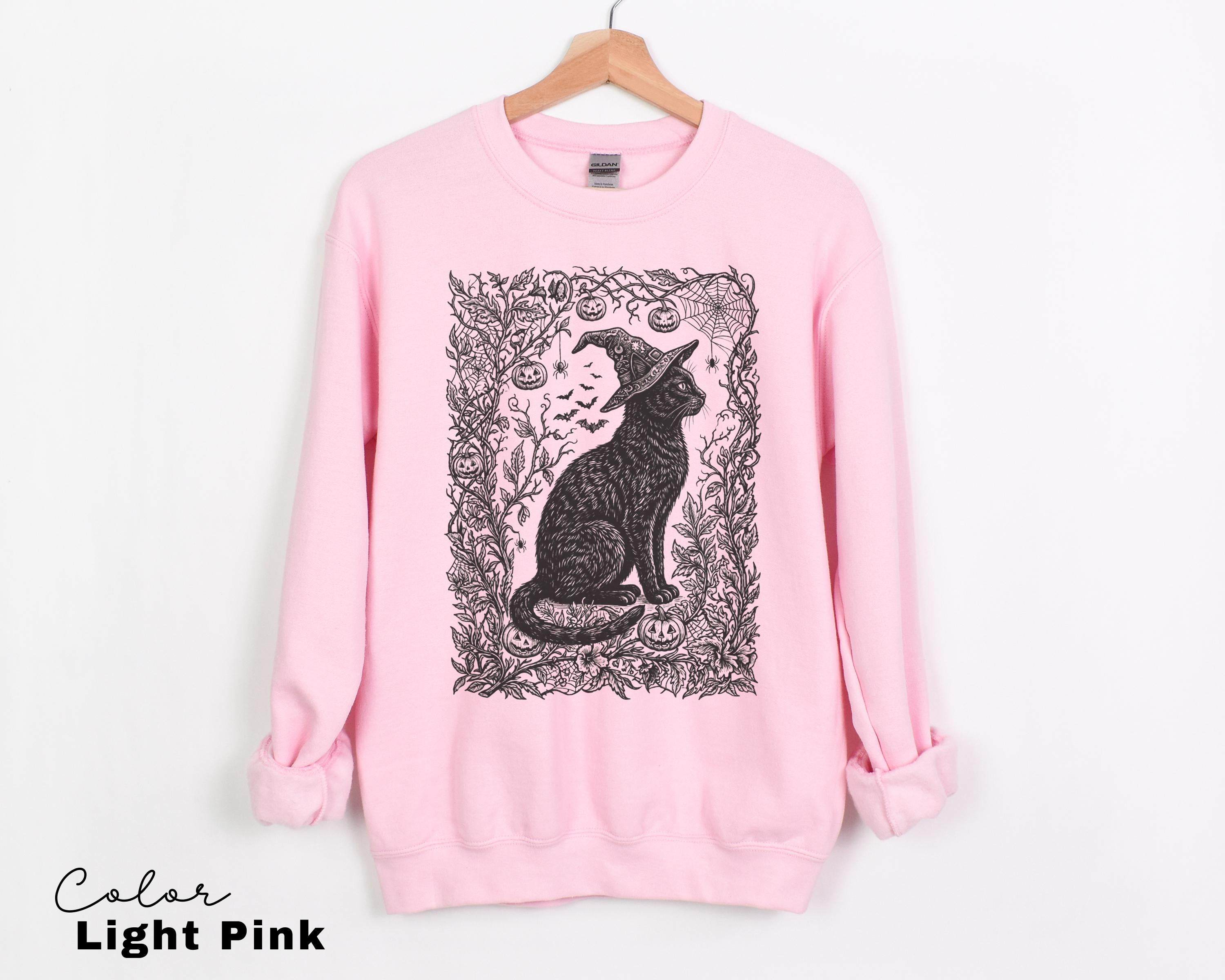 Witchy Black Cat Halloween Shirt, Gothic Cat Botanical Tee, Dark Floral Cat Halloween, Cat Lover Spooky Gift