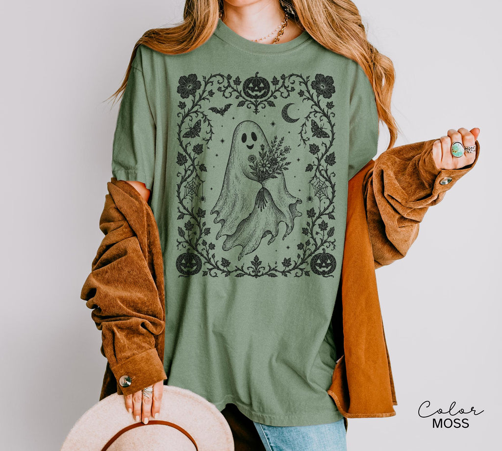 Dark Floral Ghost Halloween Shirt, Gothic Ghost Tee, Cute Spooky Ghost Halloween, Ghost Lover Gift For Her