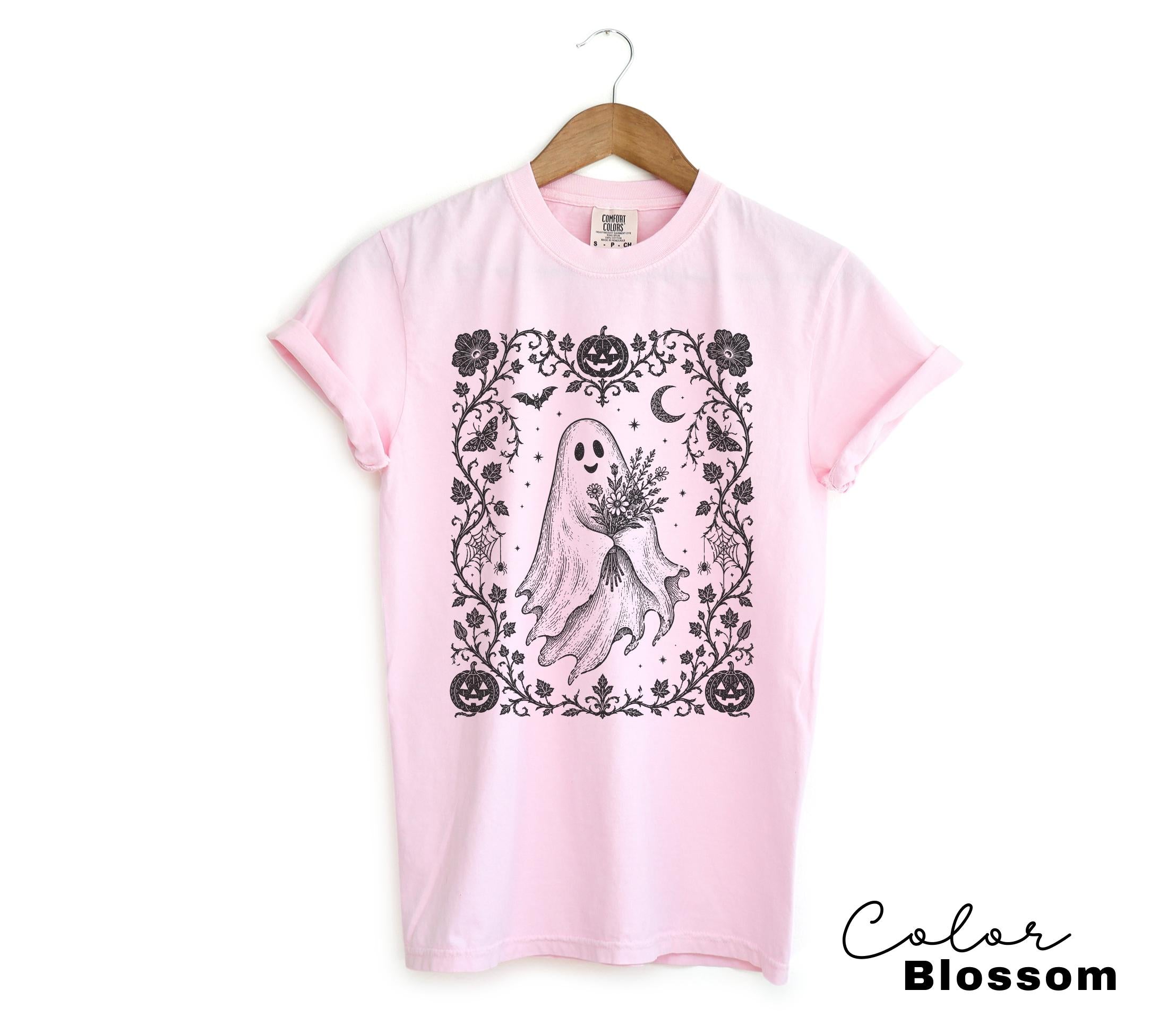 Dark Floral Ghost Halloween Shirt, Gothic Ghost Tee for Women