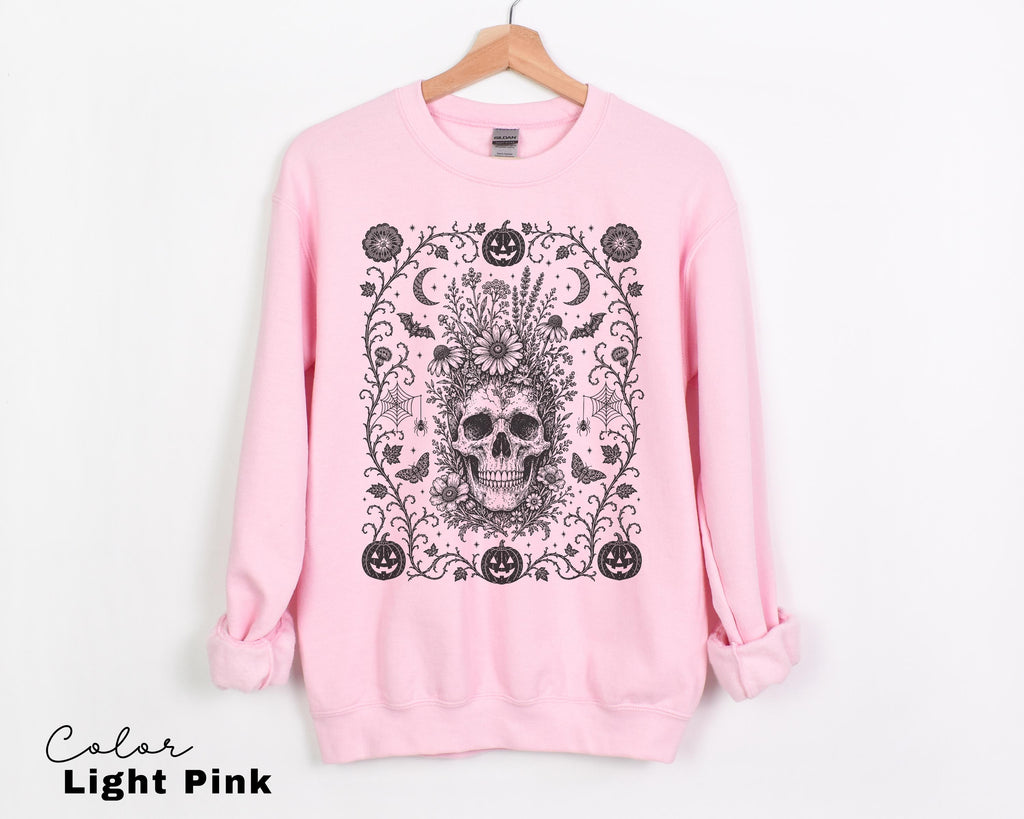 Dark Gothic Floral Skull Halloween Shirt, Dark Academia Skull, Botanical Skull Halloween Gift, Halloween Sweatshirt