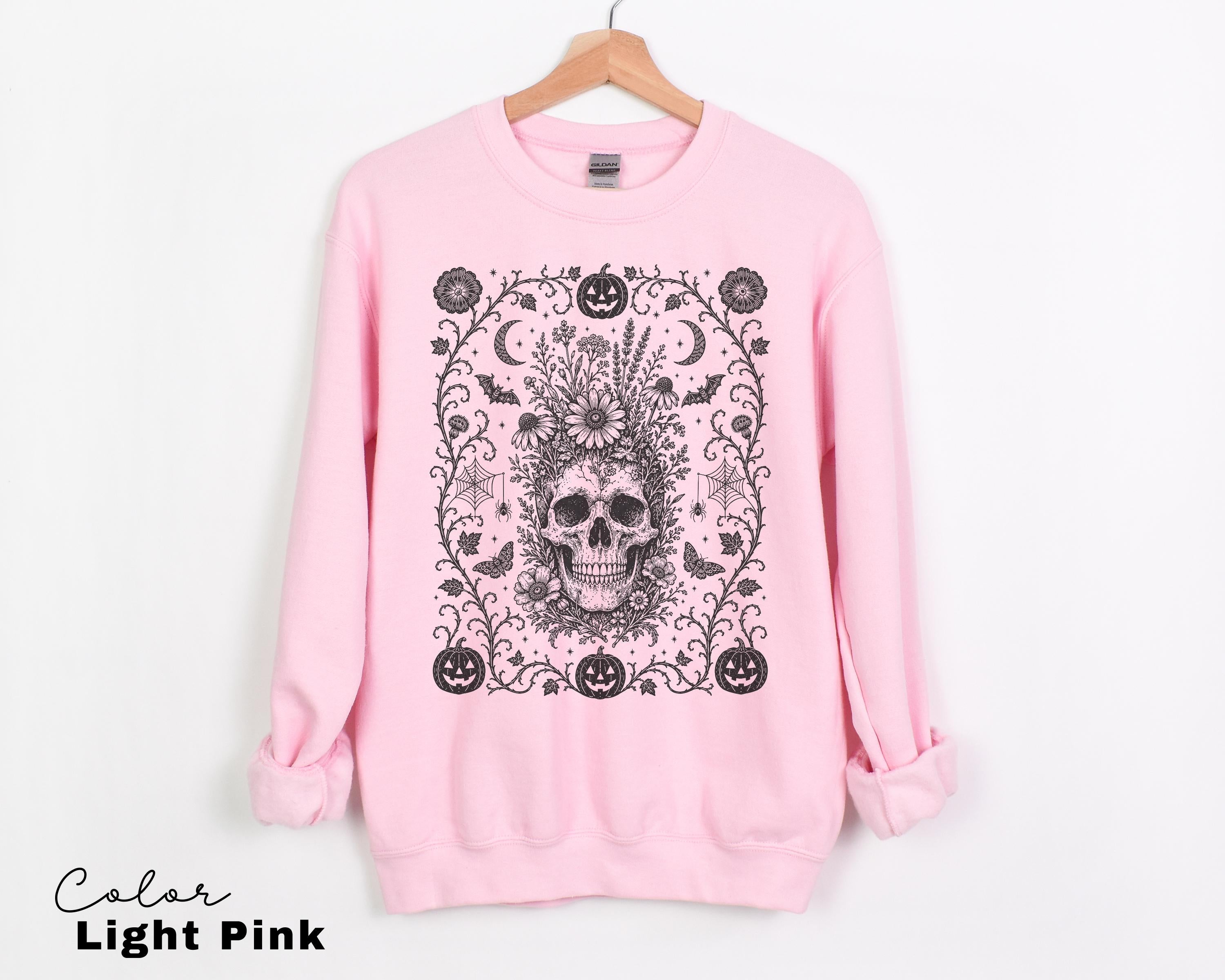 Dark Gothic Floral Skull Halloween Shirt, Dark Academia Skull, Botanical Skull Halloween Gift, Halloween Sweatshirt
