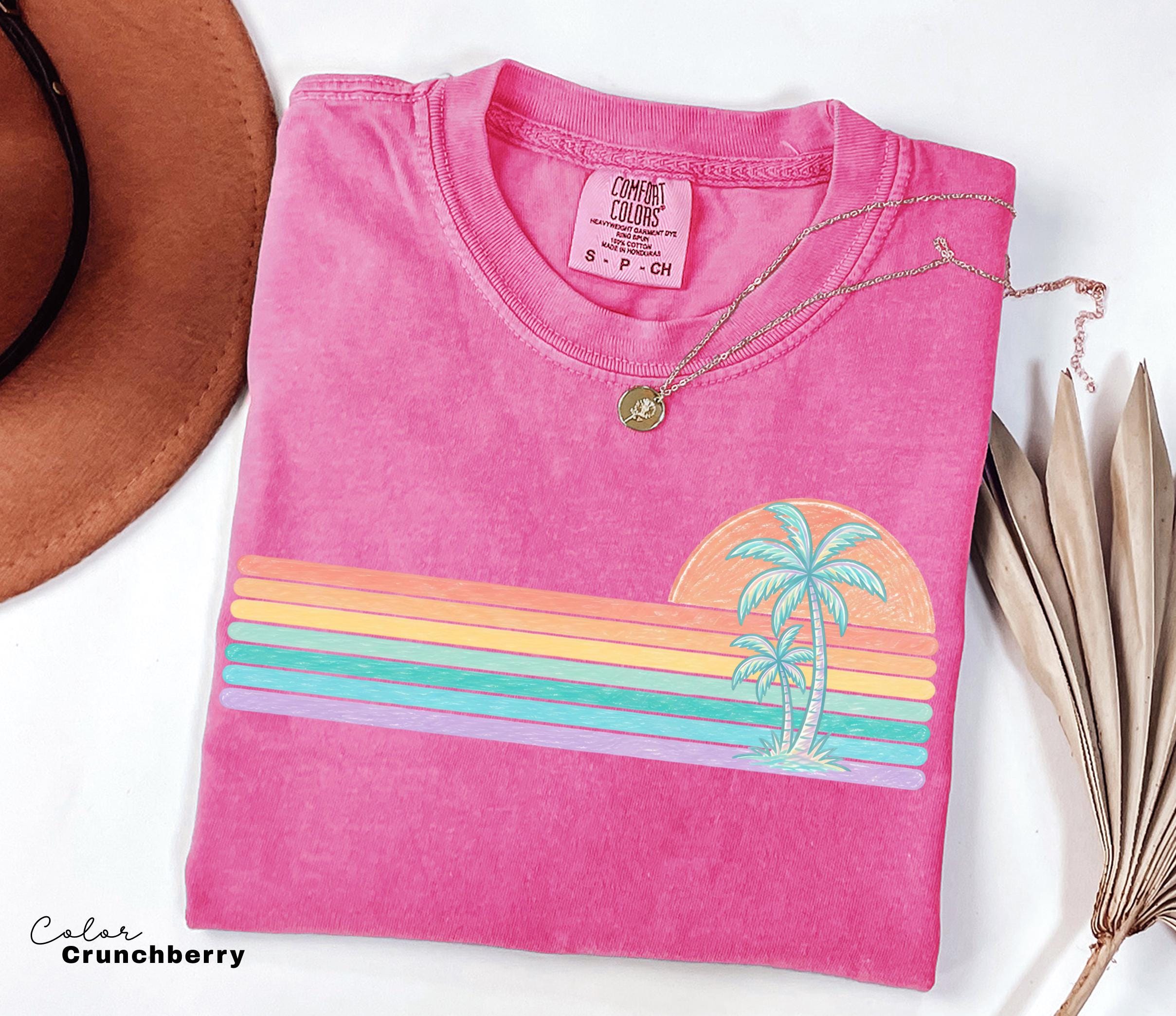 Retro Sun Summer Stripes Shirt, Comfort Colors Coastal Ocean Summer Tee, Beach Vacation Pastel Neon Sunshine Shirt