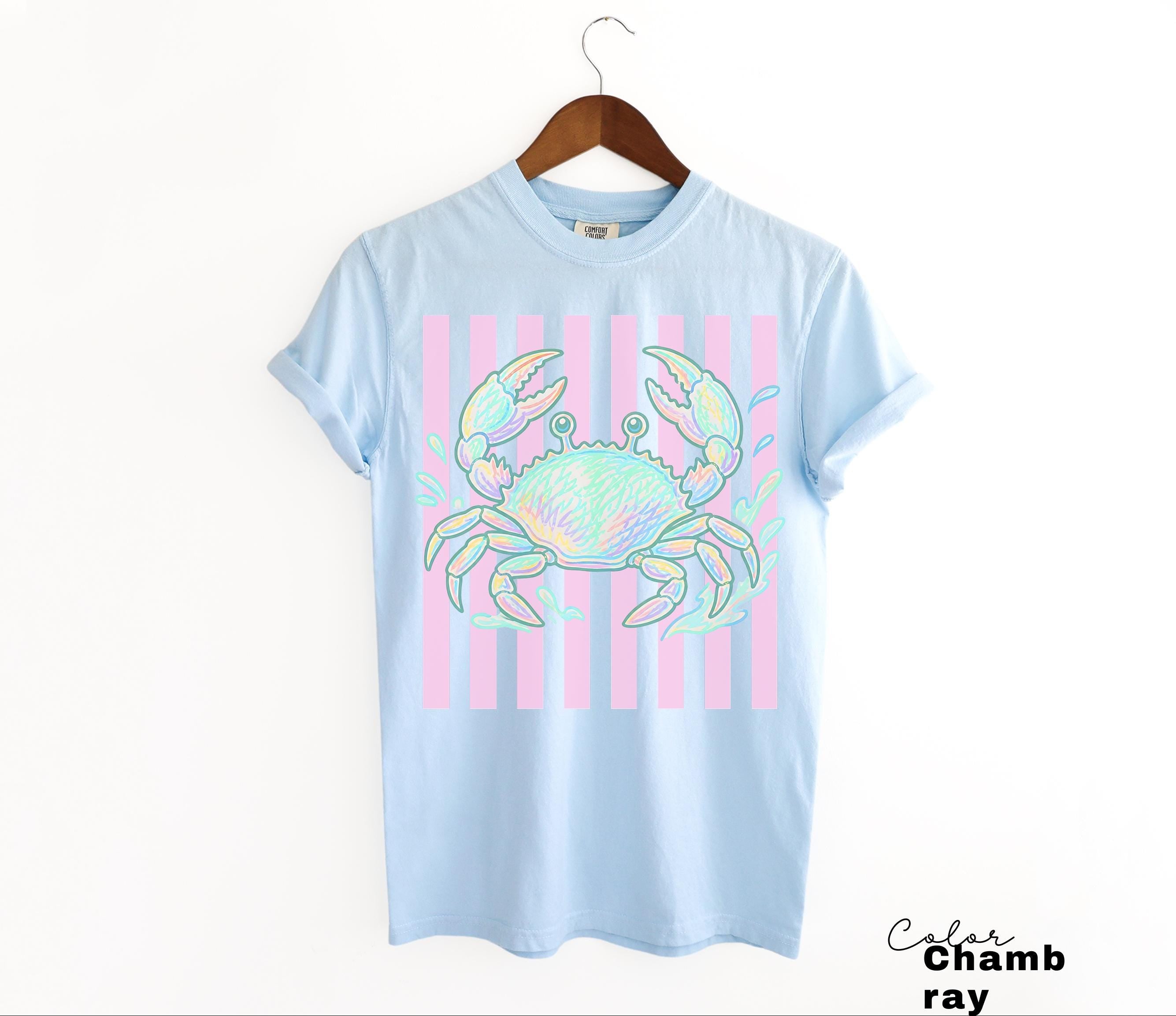 Summer Crab Shirt, Beach Vibes Pastel Neon Comfort Colors Tee, Summer Vacation,