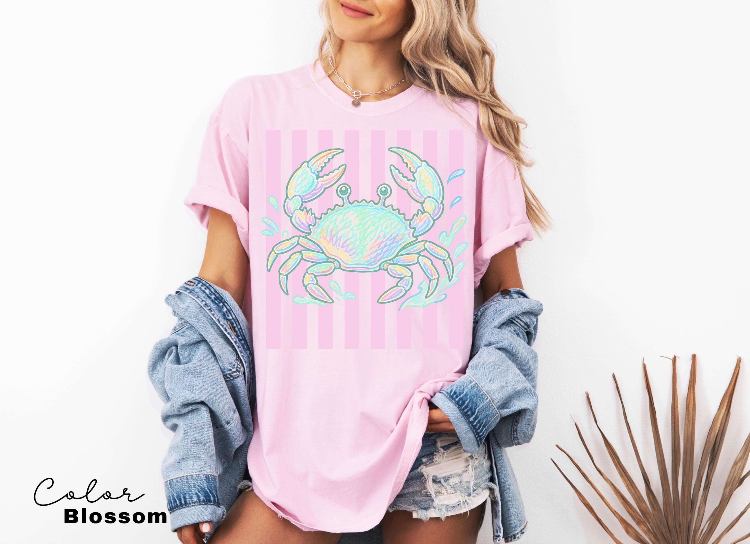 Summer Crab Shirt, Beach Vibes Pastel Neon Comfort Colors Tee, Summer Vacation,