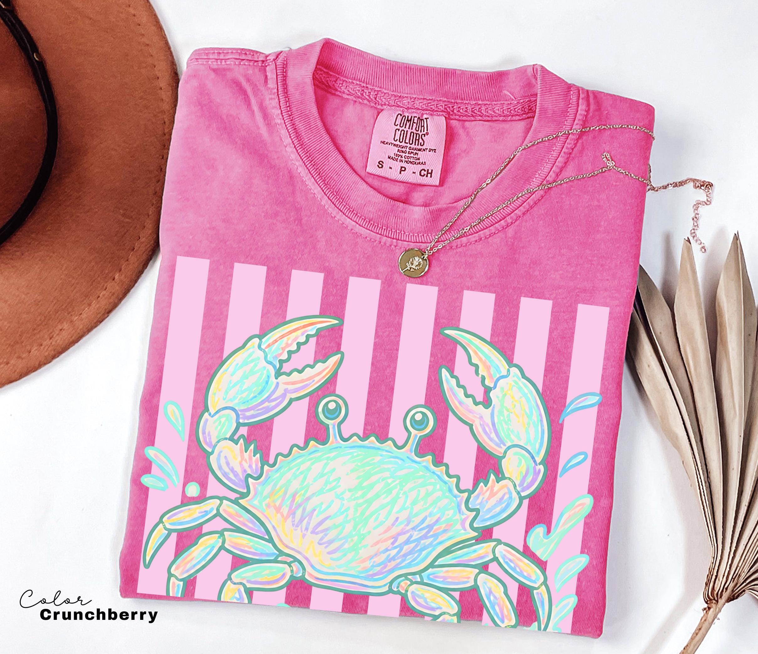 Summer Crab Shirt, Beach Vibes Pastel Neon Comfort Colors Tee, Summer Vacation,