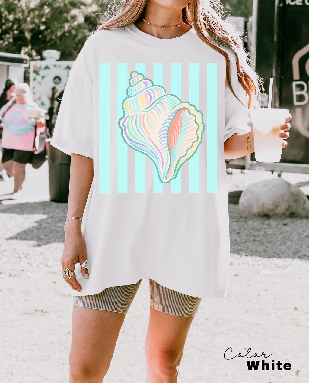 Summer Seashell Comfort Colors® Shirt, Pastel Neon Color Tee, Summer Vacation Beach Shirt