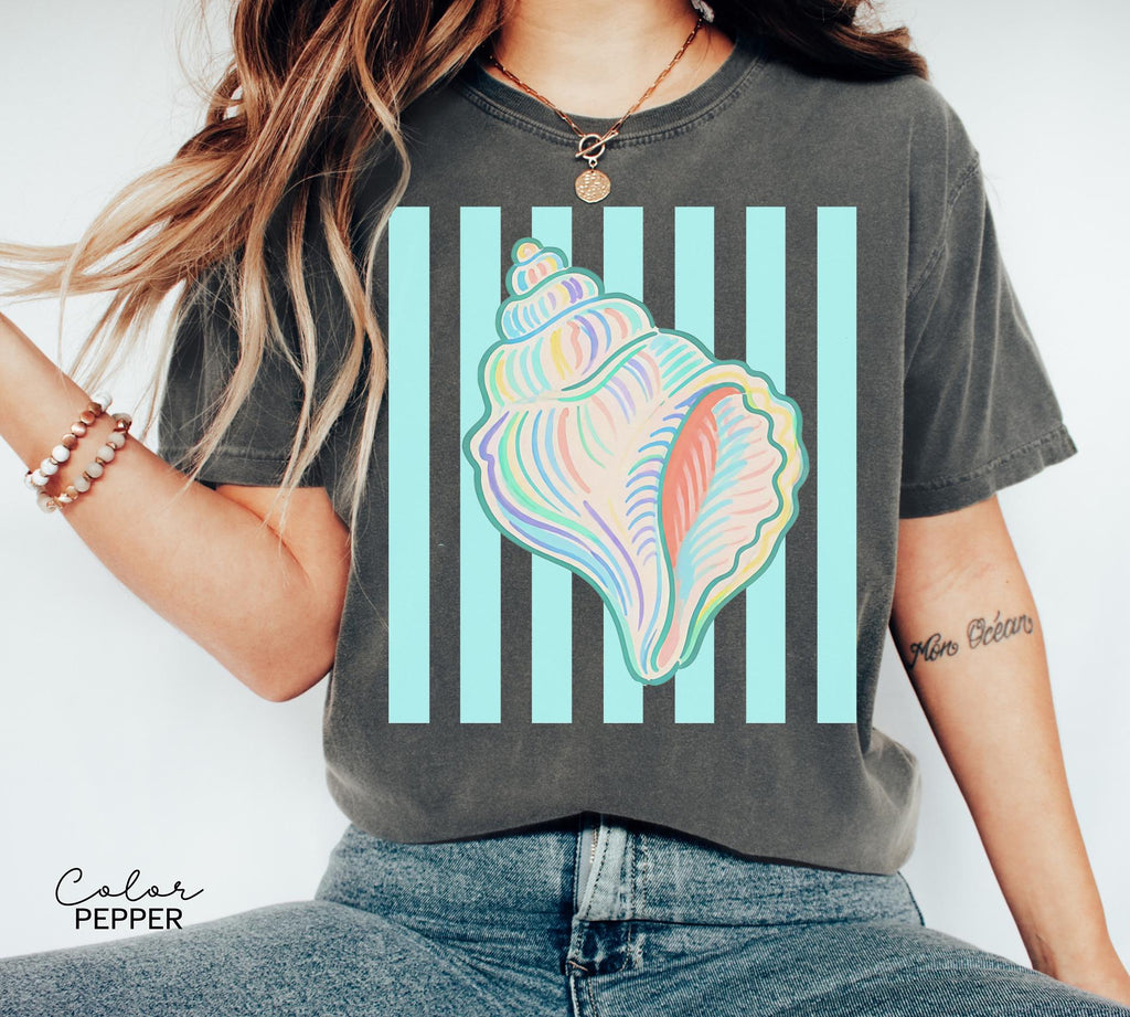 Summer Seashell Comfort Colors® Shirt, Pastel Neon Color Tee, Summer Vacation Beach Shirt