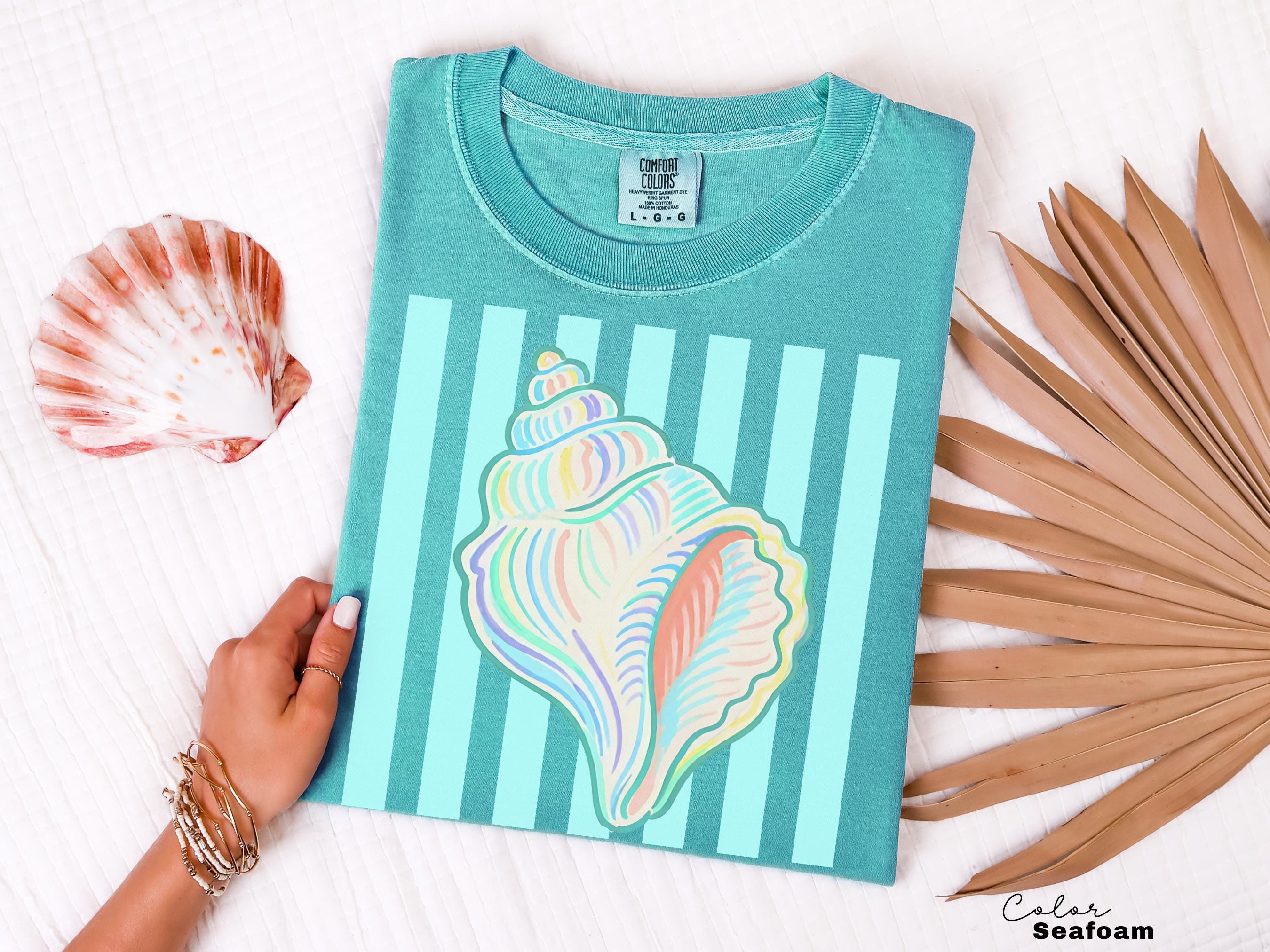 Summer Seashell Comfort Colors® Shirt, Pastel Neon Color Tee, Summer Vacation Beach Shirt