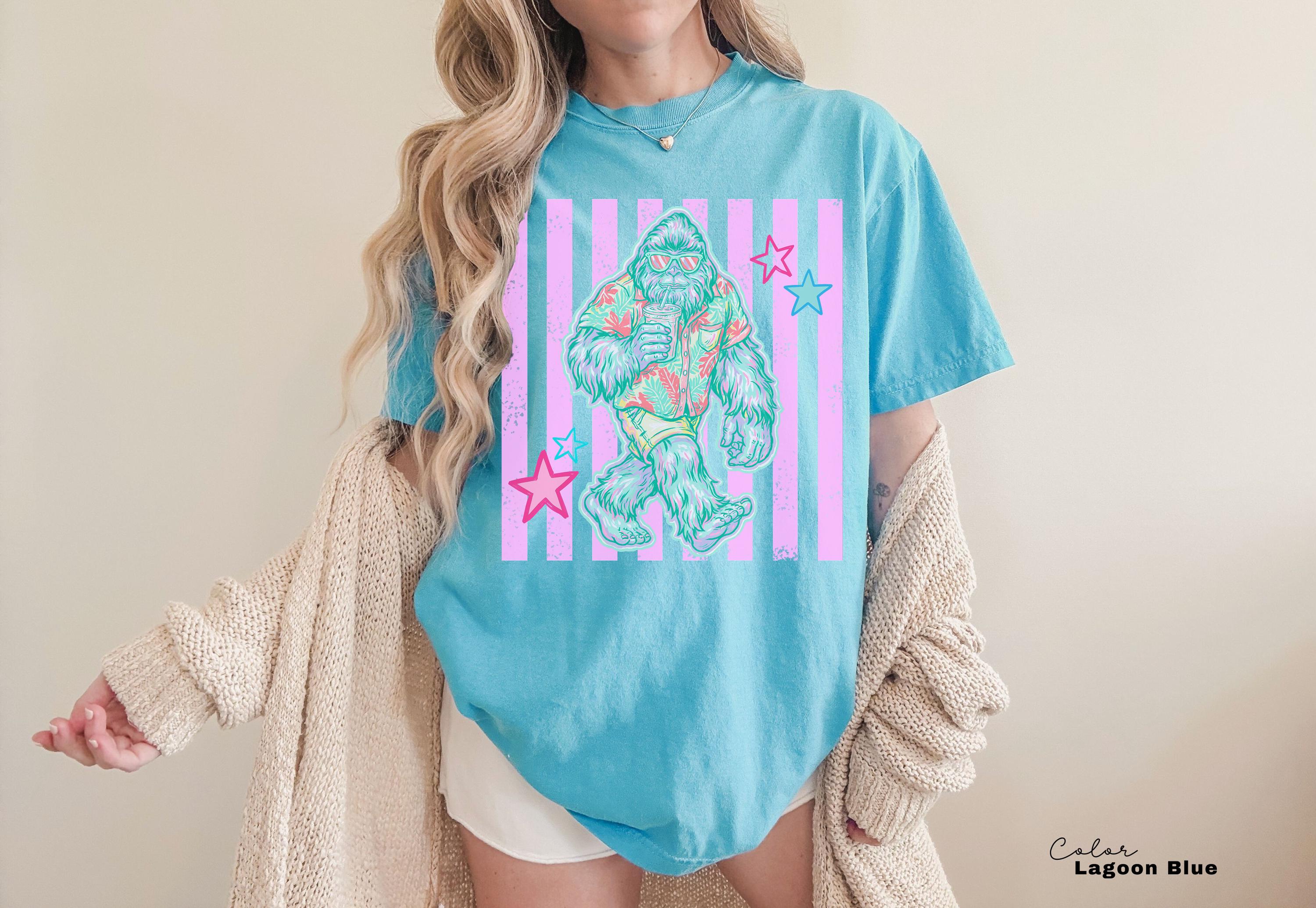 Bigfoot Summer Comfort Colors Tee, Pastel Neon Summer Shirt, Comfort Colors Oversized tee, Beach Tee