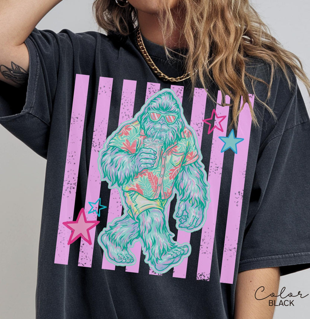 Bigfoot Summer Comfort Colors Tee, Pastel Neon Summer Shirt, Comfort Colors Oversized tee, Beach Tee