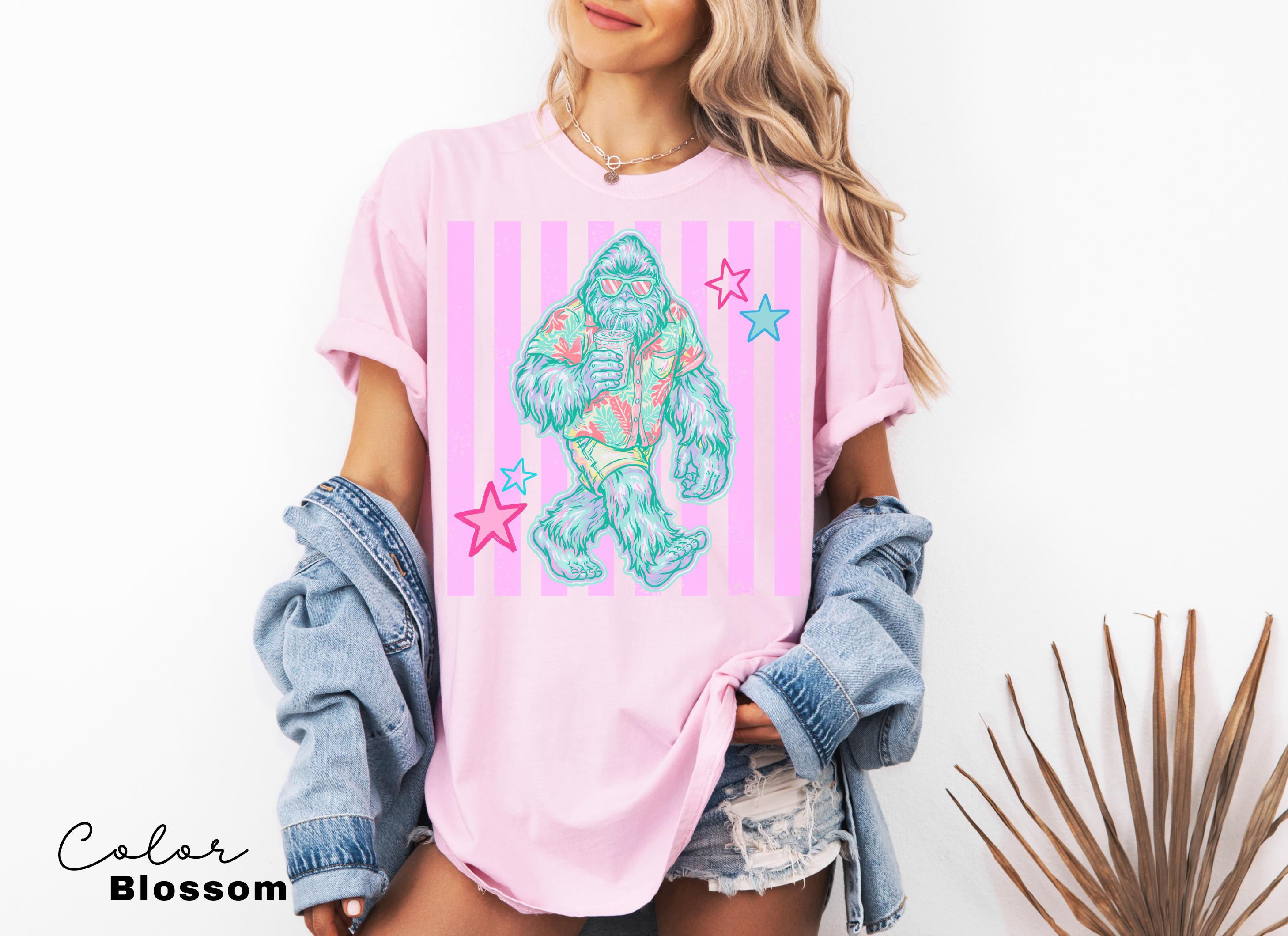 Bigfoot Summer Comfort Colors Tee, Pastel Neon Summer Shirt, Comfort Colors Oversized tee, Beach Tee