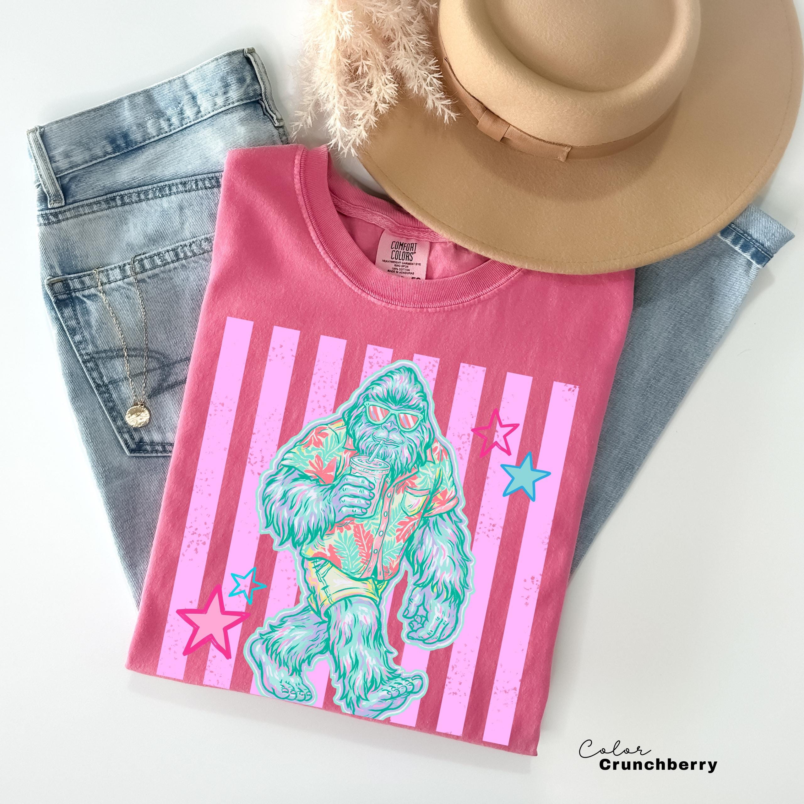 Bigfoot Summer Comfort Colors Tee, Pastel Neon Summer Shirt, Comfort Colors Oversized tee, Beach Tee