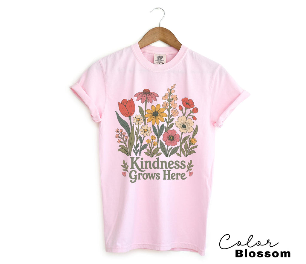 Teacher Shirt Motivational Saying, Kindness Grows Here Wildflower Floral Tee, Teacher Gift, Comfort Colors Sweatshirt