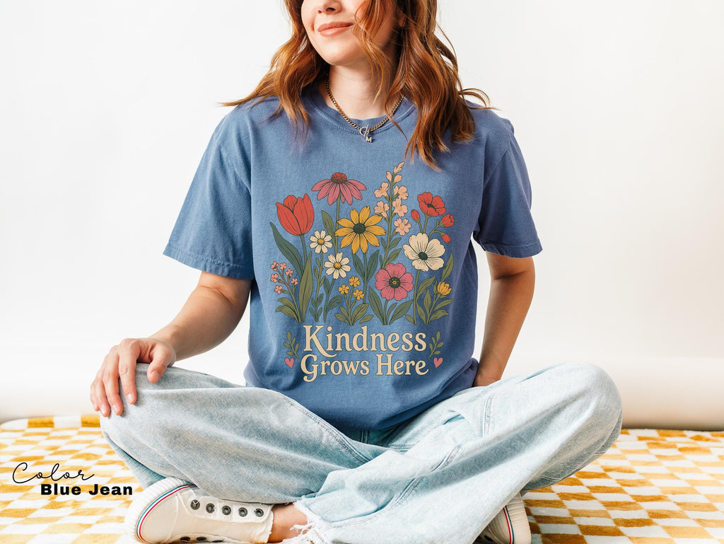 Teacher Shirt Motivational Saying, Kindness Grows Here Wildflower Floral Tee, Teacher Gift, Comfort Colors Sweatshirt