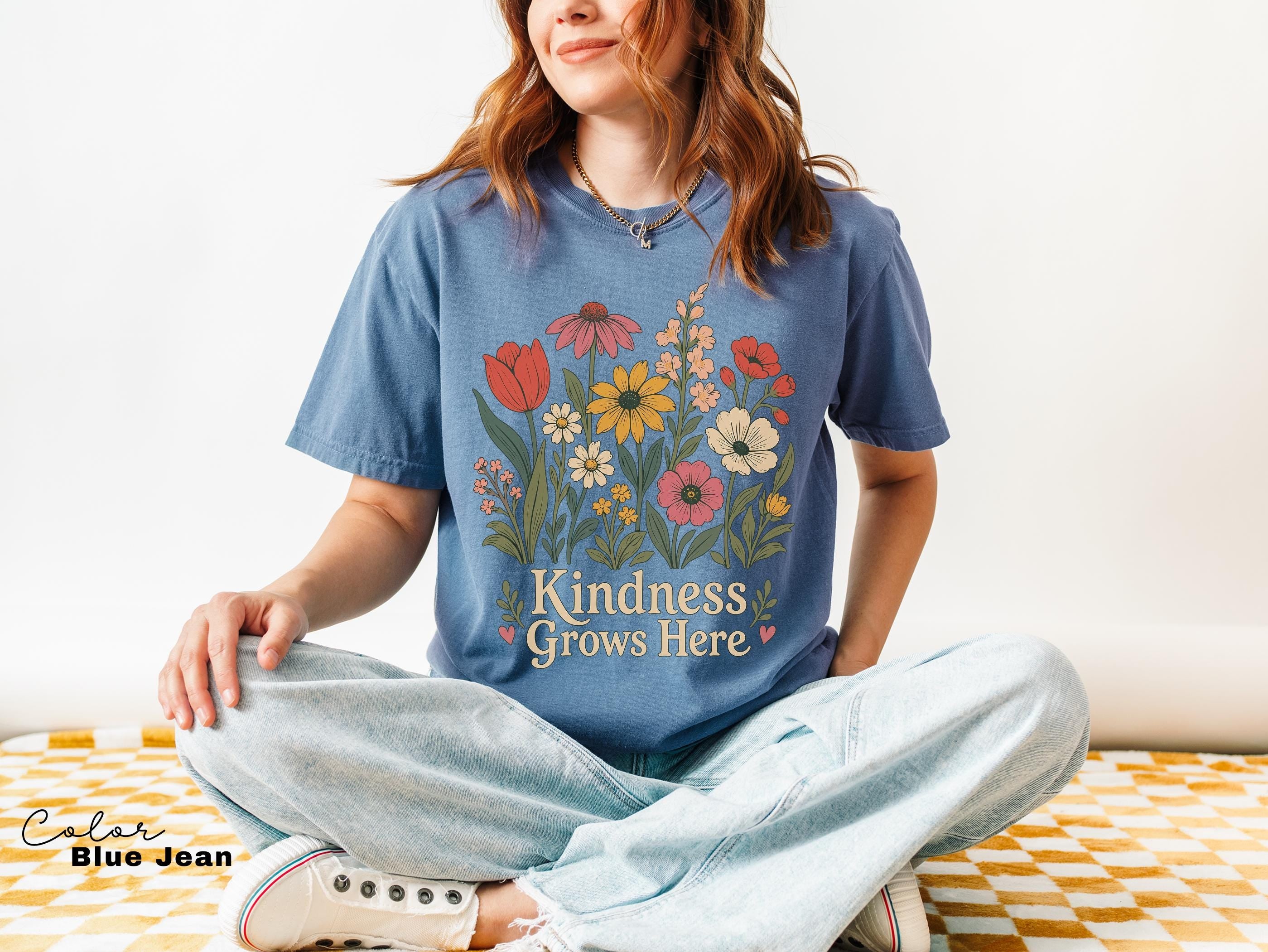 Teacher Shirt Motivational Saying, Kindness Grows Here Wildflower Floral Tee, Teacher Gift, Comfort Colors Sweatshirt