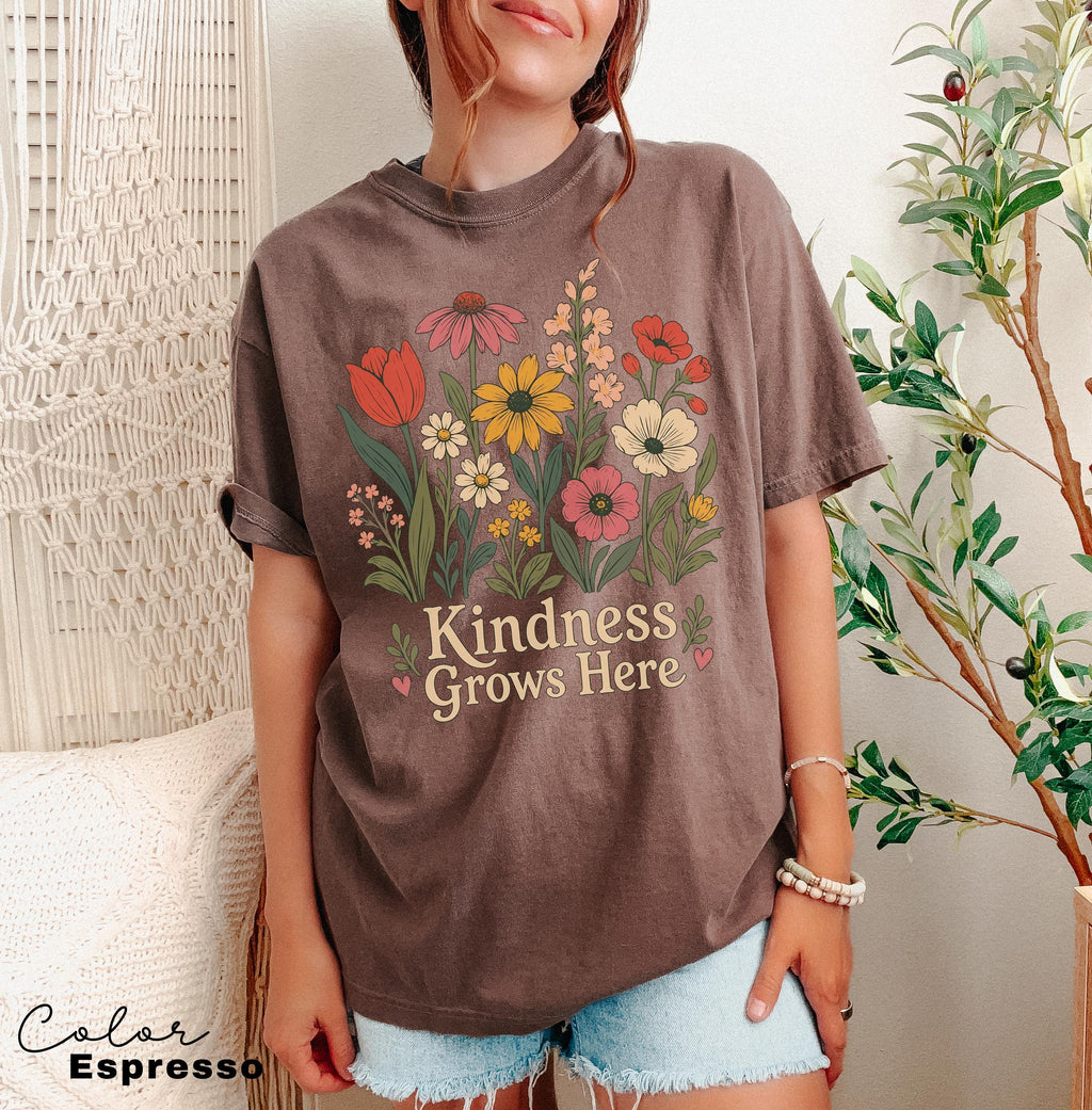 Teacher Shirt Motivational Saying, Kindness Grows Here Wildflower Floral Tee, Teacher Gift, Comfort Colors Sweatshirt