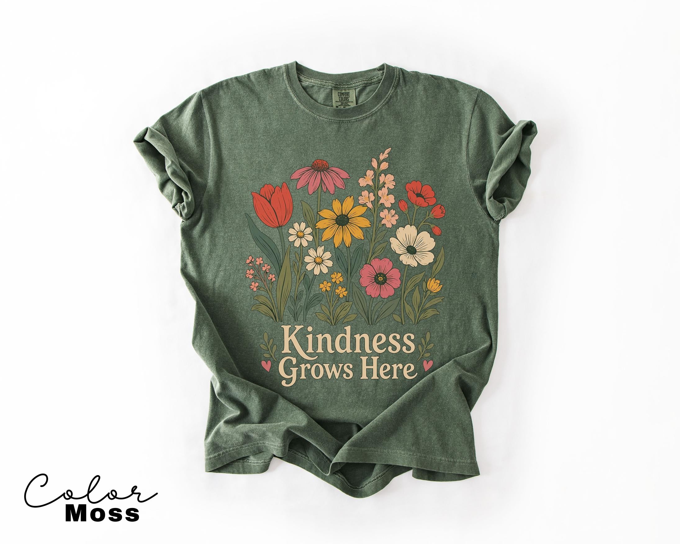Teacher Shirt Motivational Saying, Kindness Grows Here Wildflower Floral Tee, Teacher Gift, Comfort Colors Sweatshirt