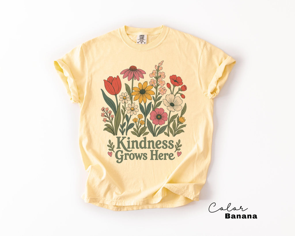 Teacher Shirt Motivational Saying, Kindness Grows Here Wildflower Floral Tee, Teacher Gift, Comfort Colors Sweatshirt