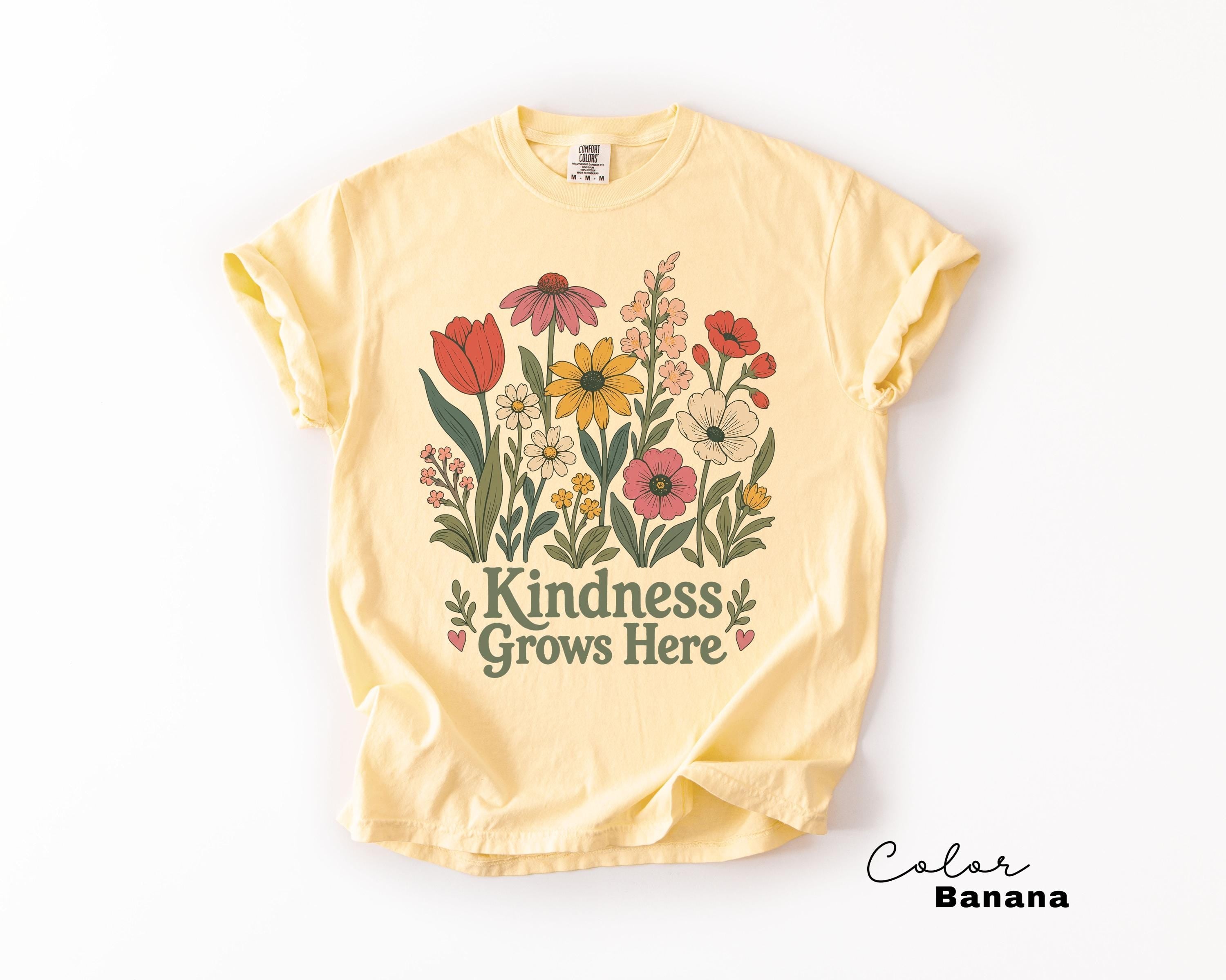 Teacher Shirt Motivational Saying, Kindness Grows Here Wildflower Floral Tee, Teacher Gift, Comfort Colors Sweatshirt