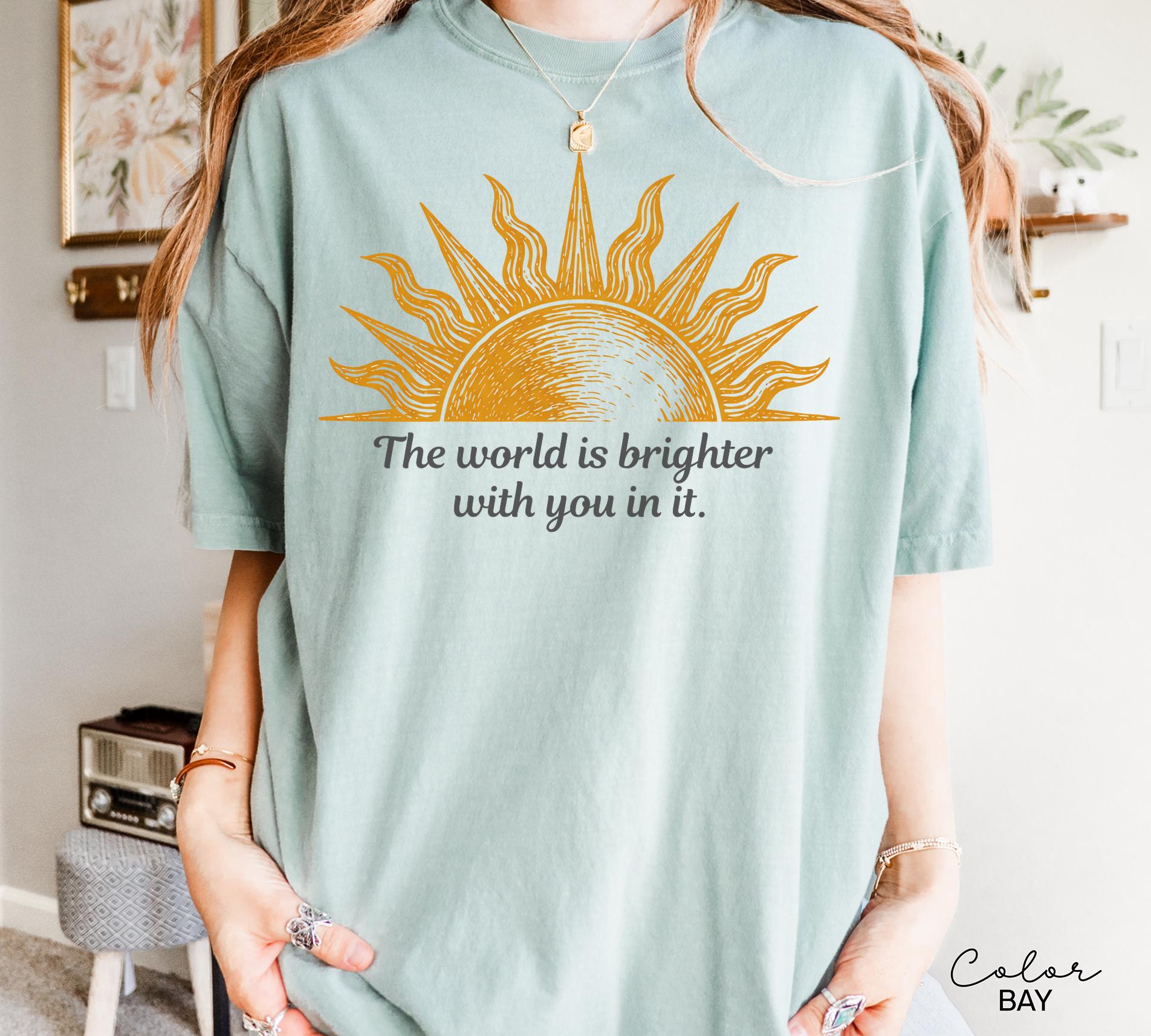 Teacher Shirt Mental Health Tee, Motivational Saying, The World Is Brighter With You In It, School Counselor, Comfort Colors