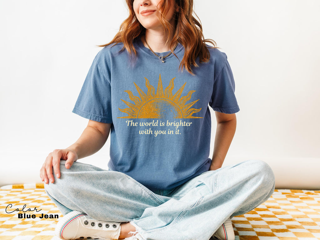 Teacher Shirt Mental Health Tee, Motivational Saying, The World Is Brighter With You In It, School Counselor, Comfort Colors
