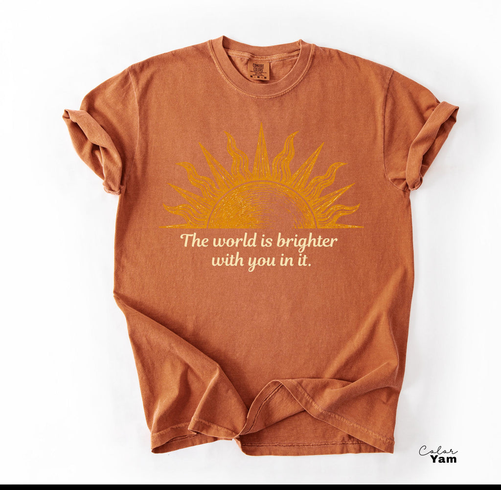 Teacher Shirt Mental Health Tee, Motivational Saying, The World Is Brighter With You In It, School Counselor, Comfort Colors