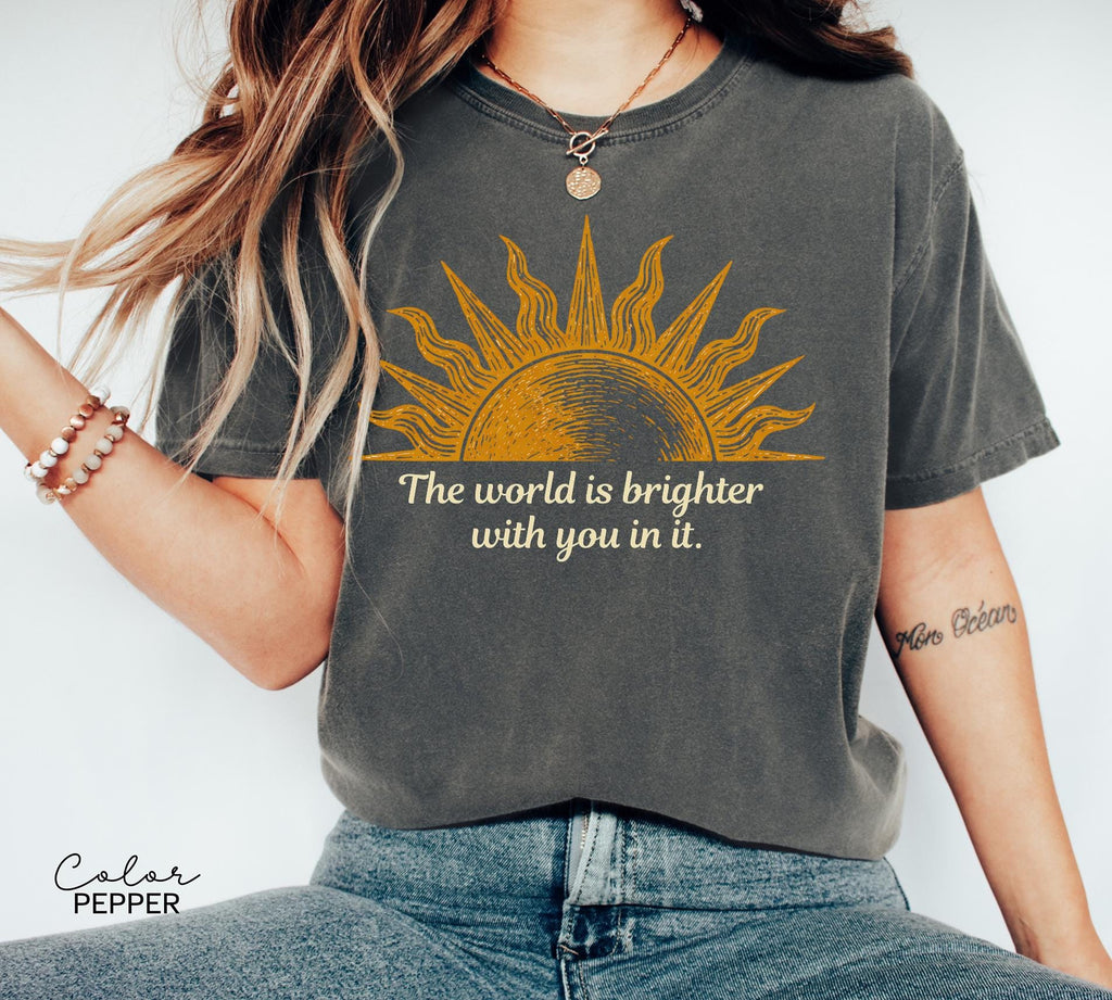 Teacher Shirt Mental Health Tee, Motivational Saying, The World Is Brighter With You In It, School Counselor, Comfort Colors