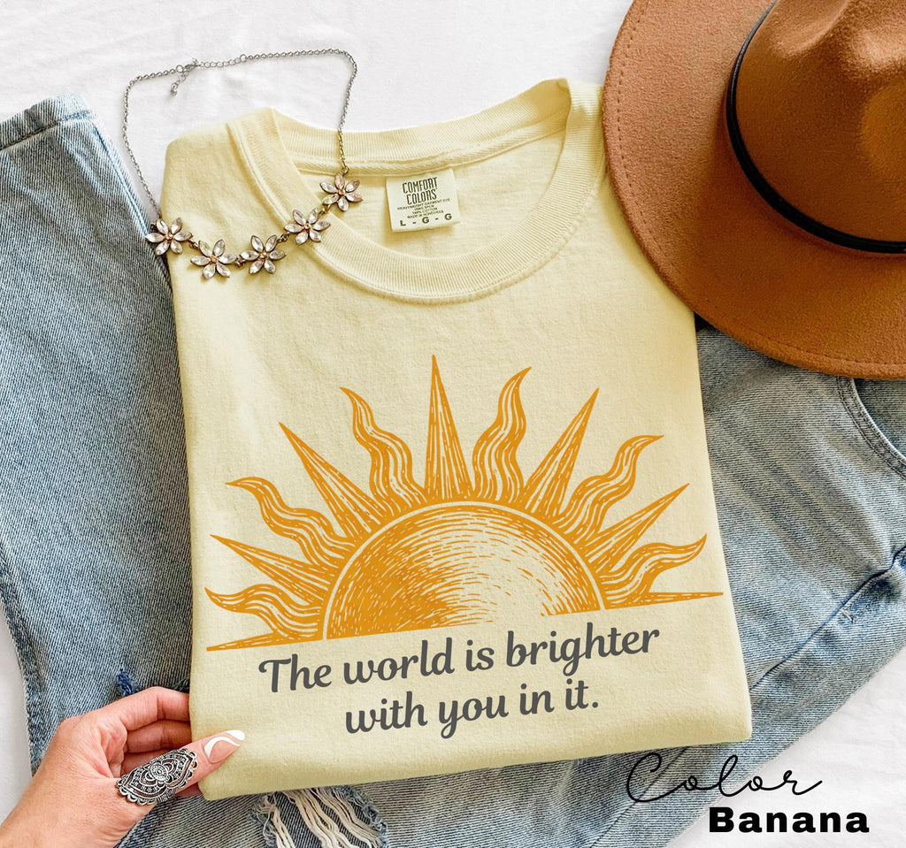 Teacher Shirt Mental Health Tee, Motivational Saying, The World Is Brighter With You In It, School Counselor, Comfort Colors