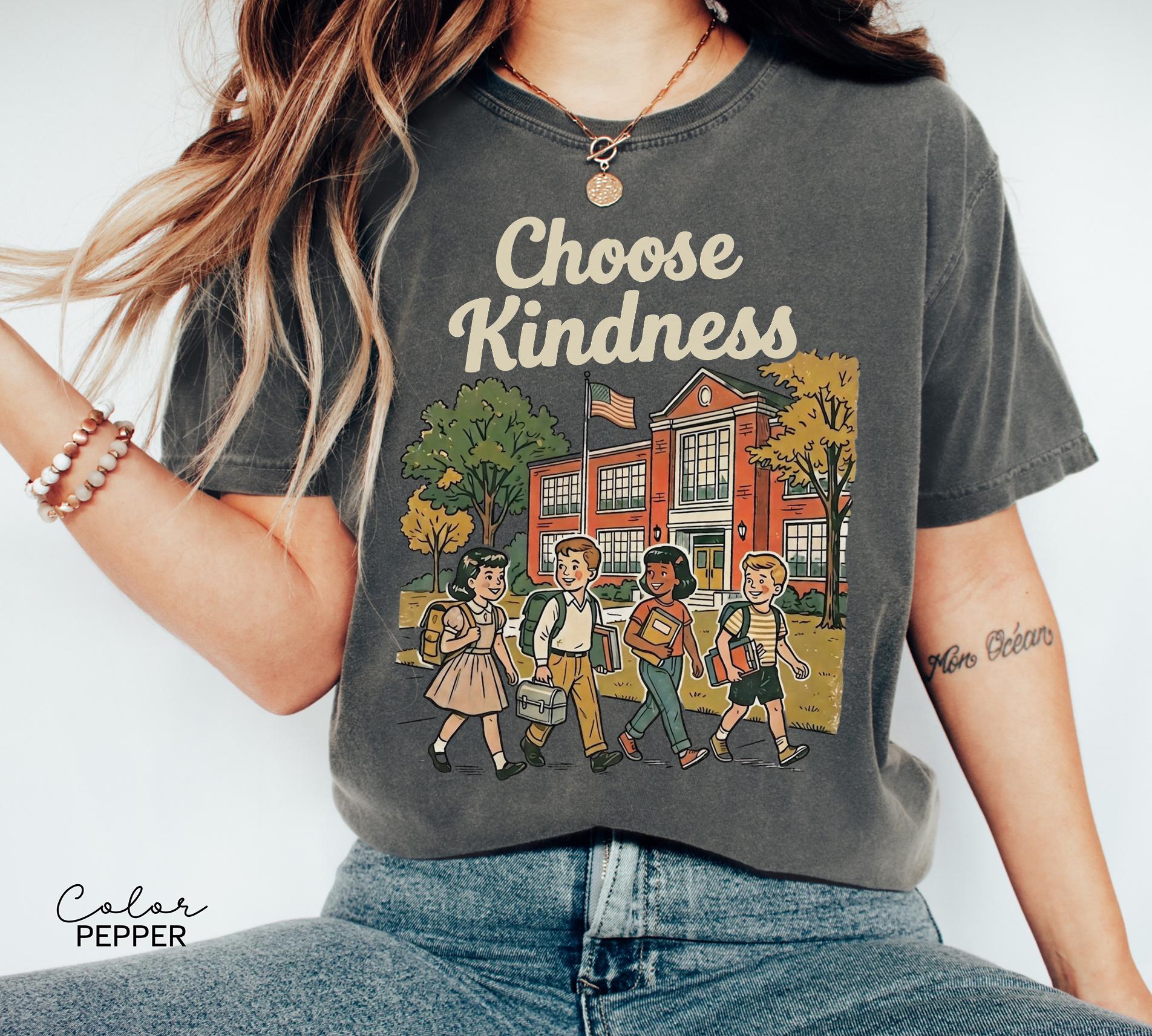Teacher Shirt Choose Kindness Retro School Tee, Motivational Saying, Elementary Teacher, Comfort Colors