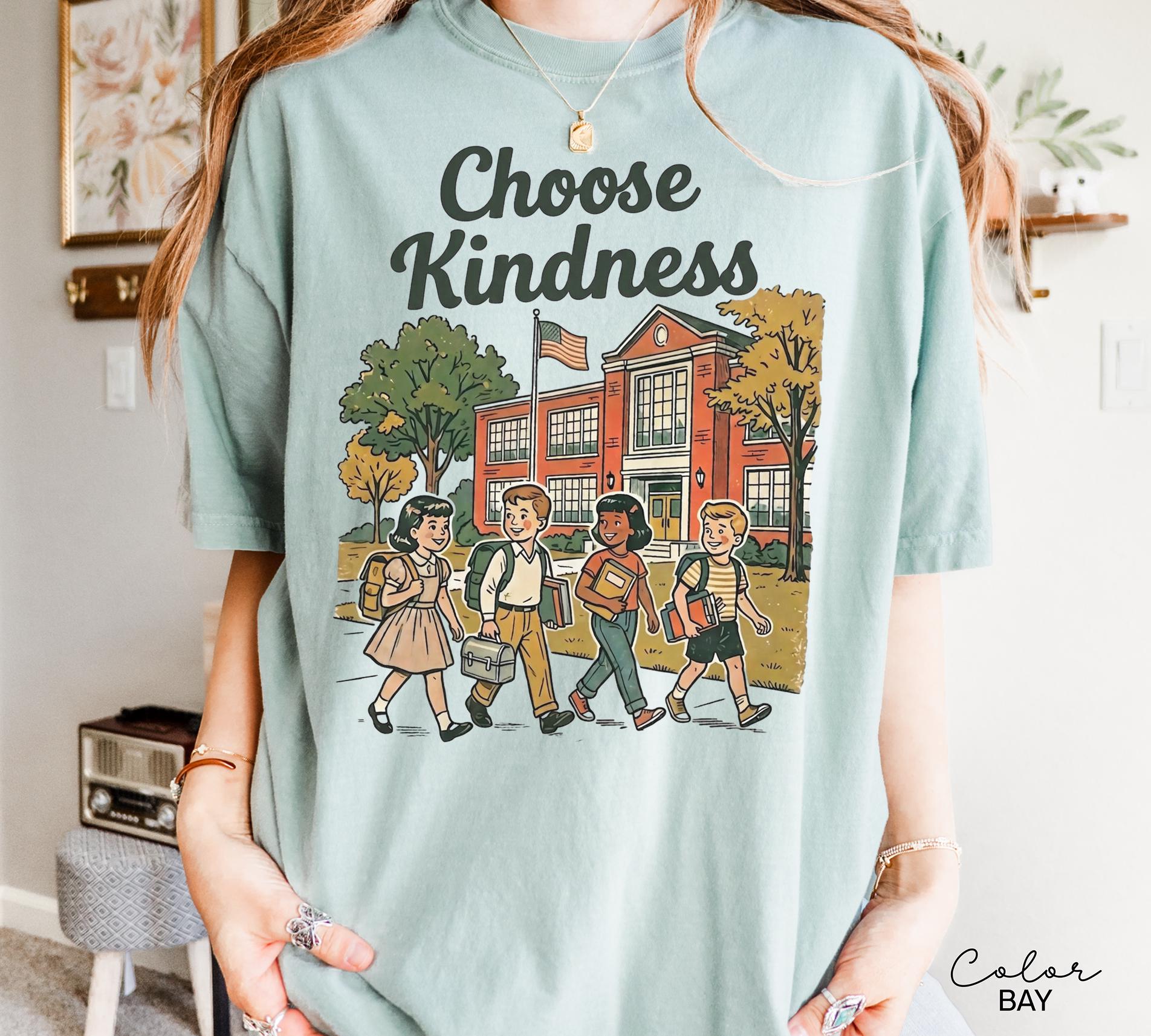 Teacher Shirt Choose Kindness Retro School Tee, Motivational Saying, Elementary Teacher, Comfort Colors