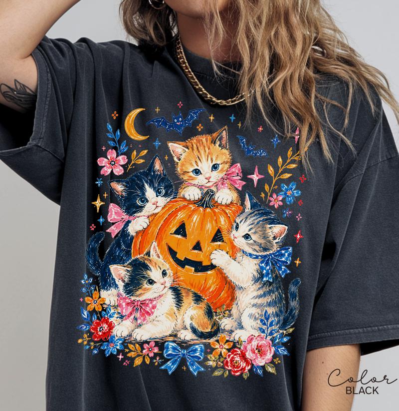 Halloween Cat T-Shirt, Pumpkin Jack O Lantern Graphic Tee, Comfort Colors Tee, Fall Seasonal Shirt, Cute Cat Lover Gift