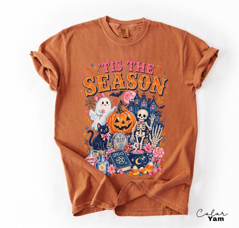 Tis the Season Halloween T-Shirt, Ghost Pumpkin Skeleton Graphic Tee, Witchy Cute Fall Shirt, Spooky Season Tee