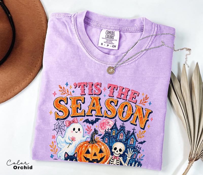 Tis the Season Halloween T-Shirt, Ghost Pumpkin Skeleton Graphic Tee, Witchy Cute Fall Shirt, Spooky Season Tee