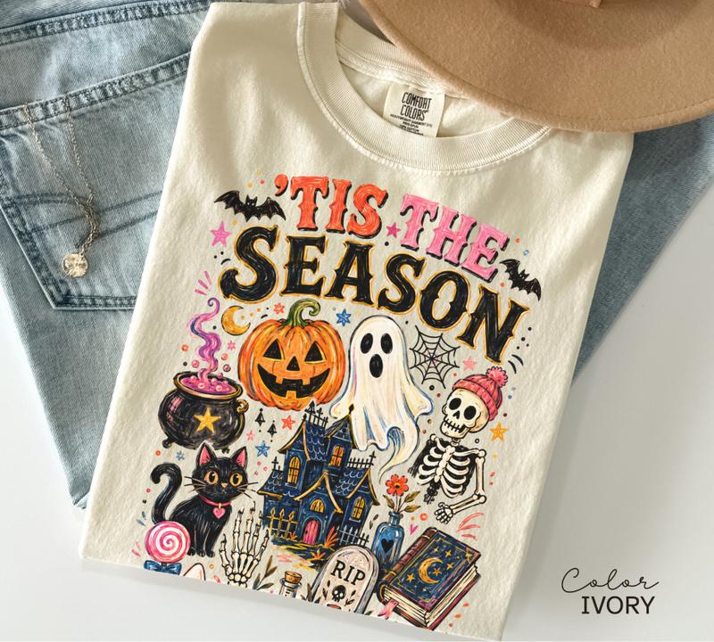 Tis the Season Halloween Graphic Tee, Comfort Colors Spooky Season Shirt, Pumpkin and Ghost T-Shirt,