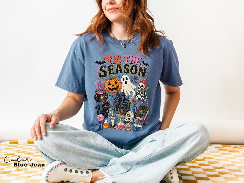 Tis the Season Halloween Graphic Tee, Comfort Colors Spooky Season Shirt, Pumpkin and Ghost T-Shirt,
