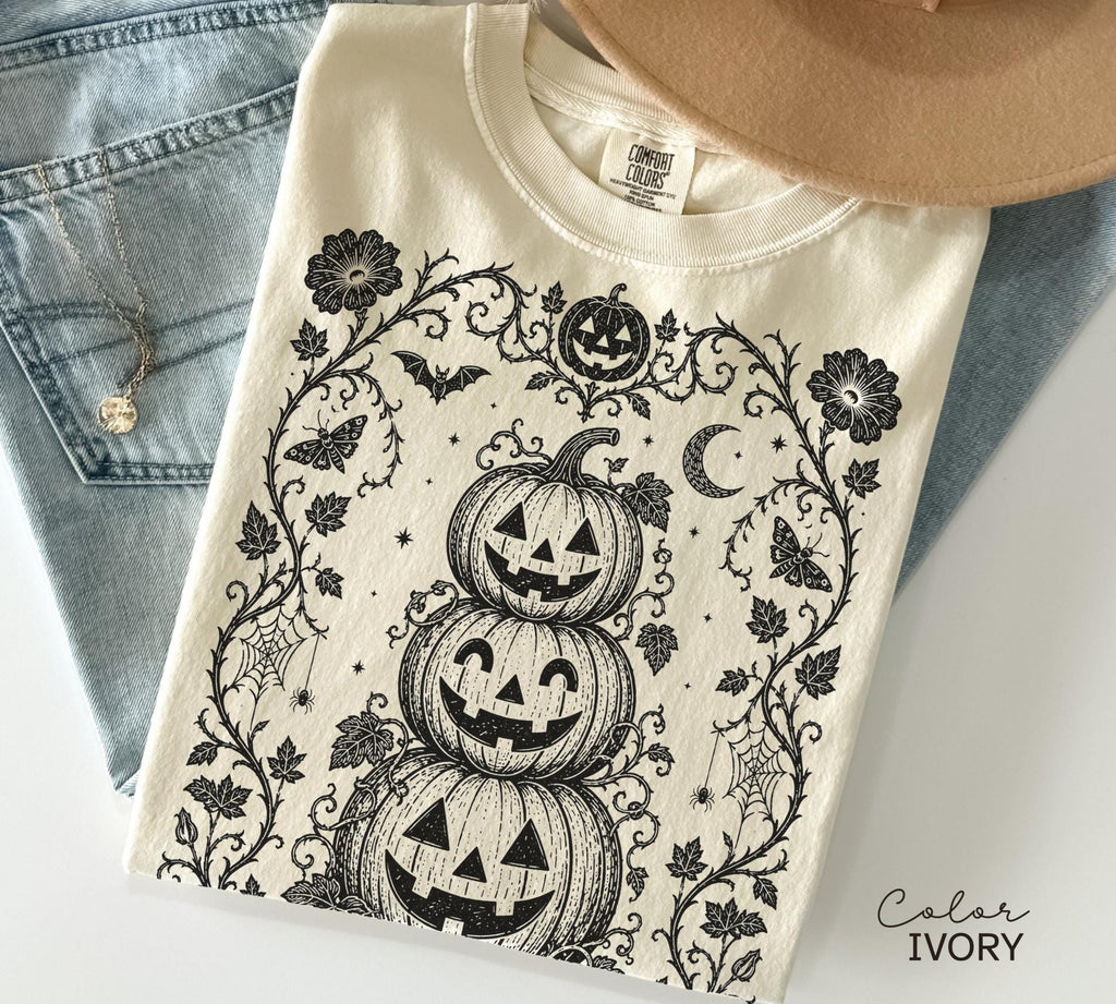 Gothic Pumpkin Halloween Shirt, Jack O Lantern Flower Tee, Dark Floral Halloween
